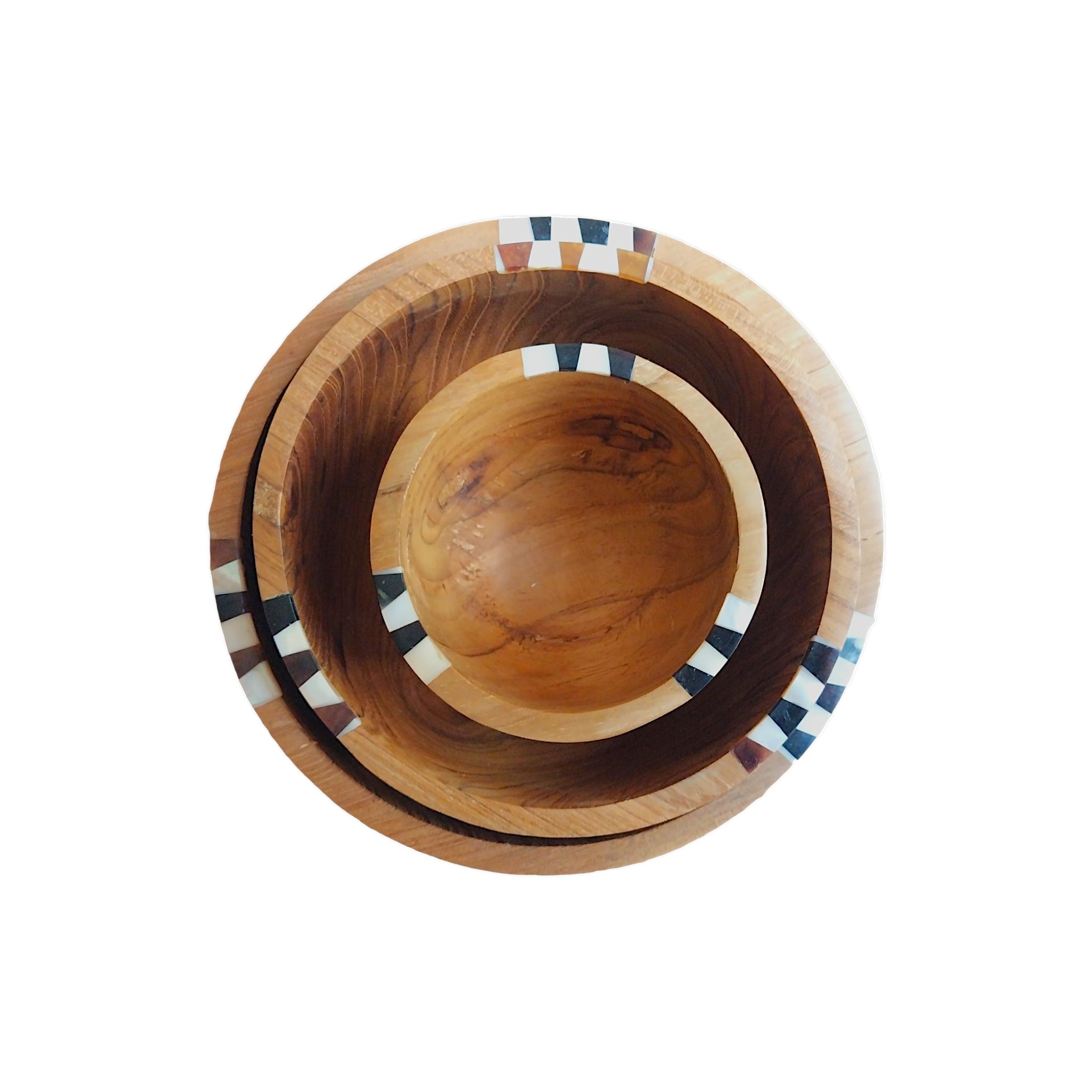 Batik Bone Inlay Teak Nesting Bowl, Set of 3
