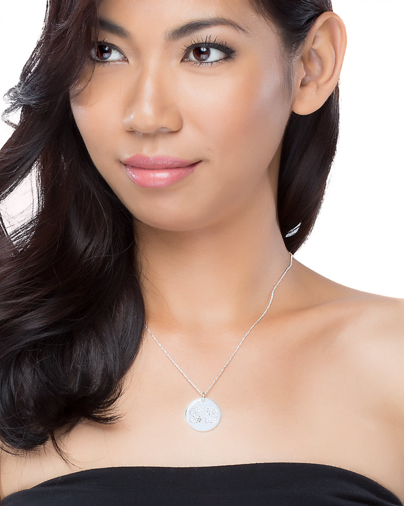 Round Pave Initial Charm Necklace