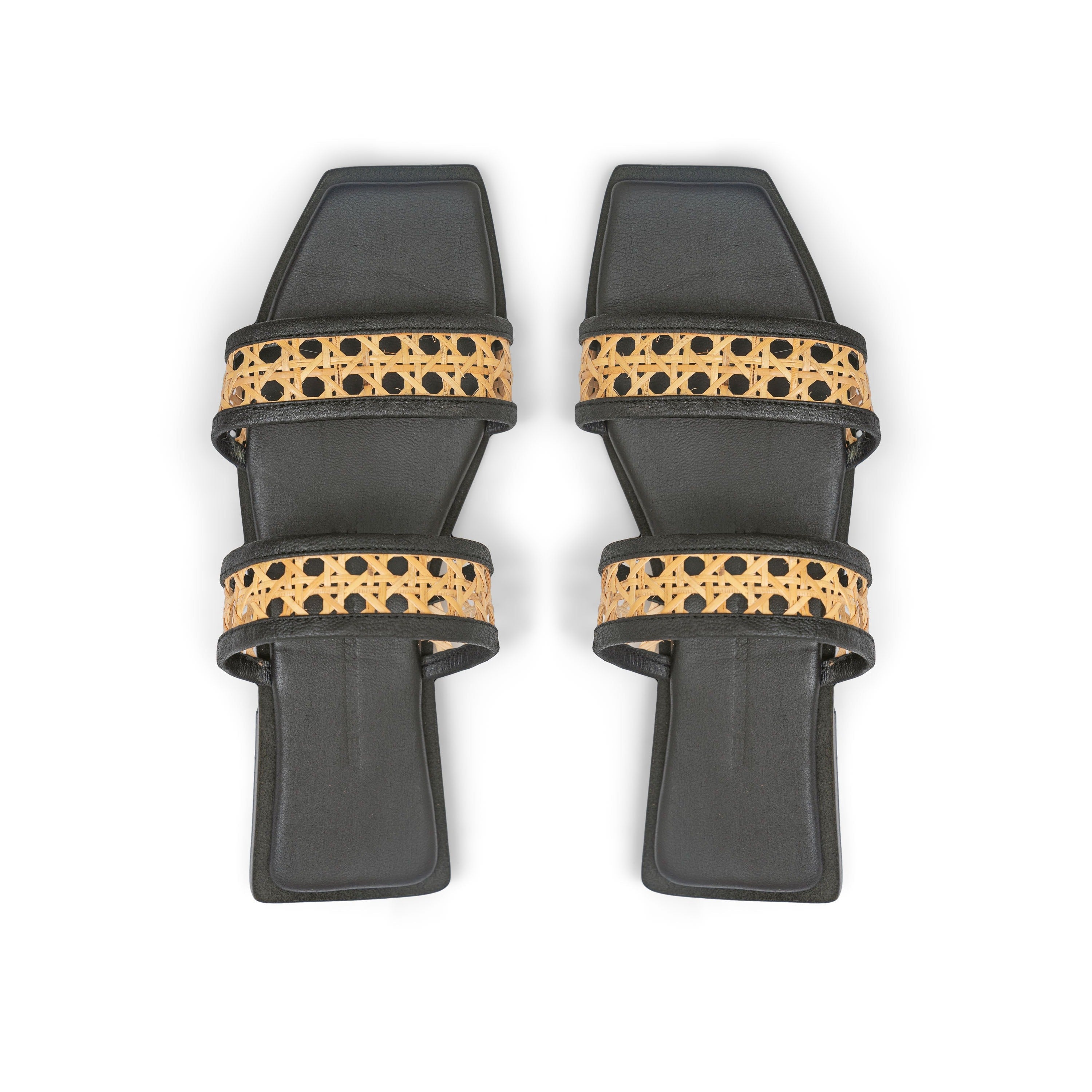 Provence-Black Leather Double Band Slides