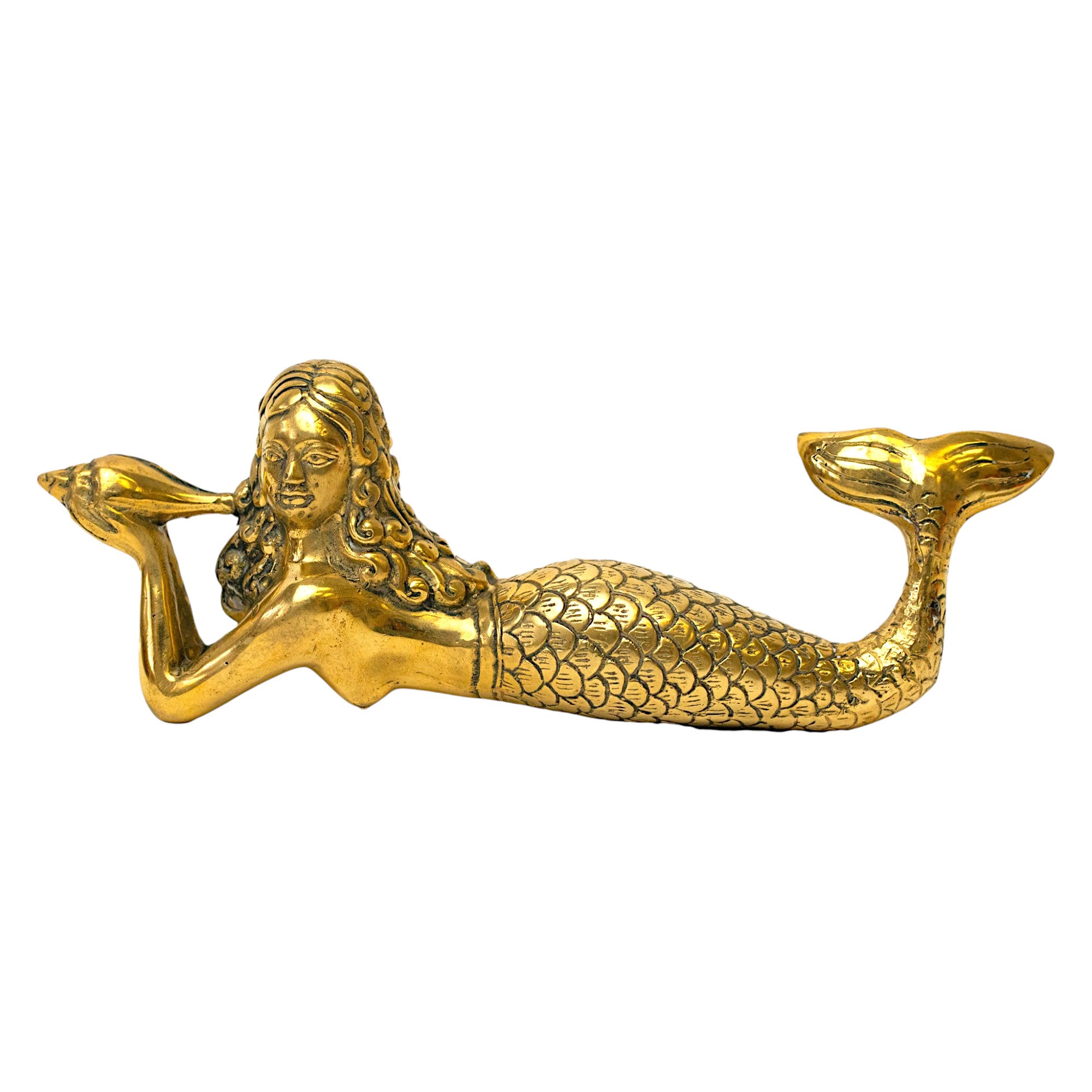 Brass Decorative Lying Mermaid Sculpture