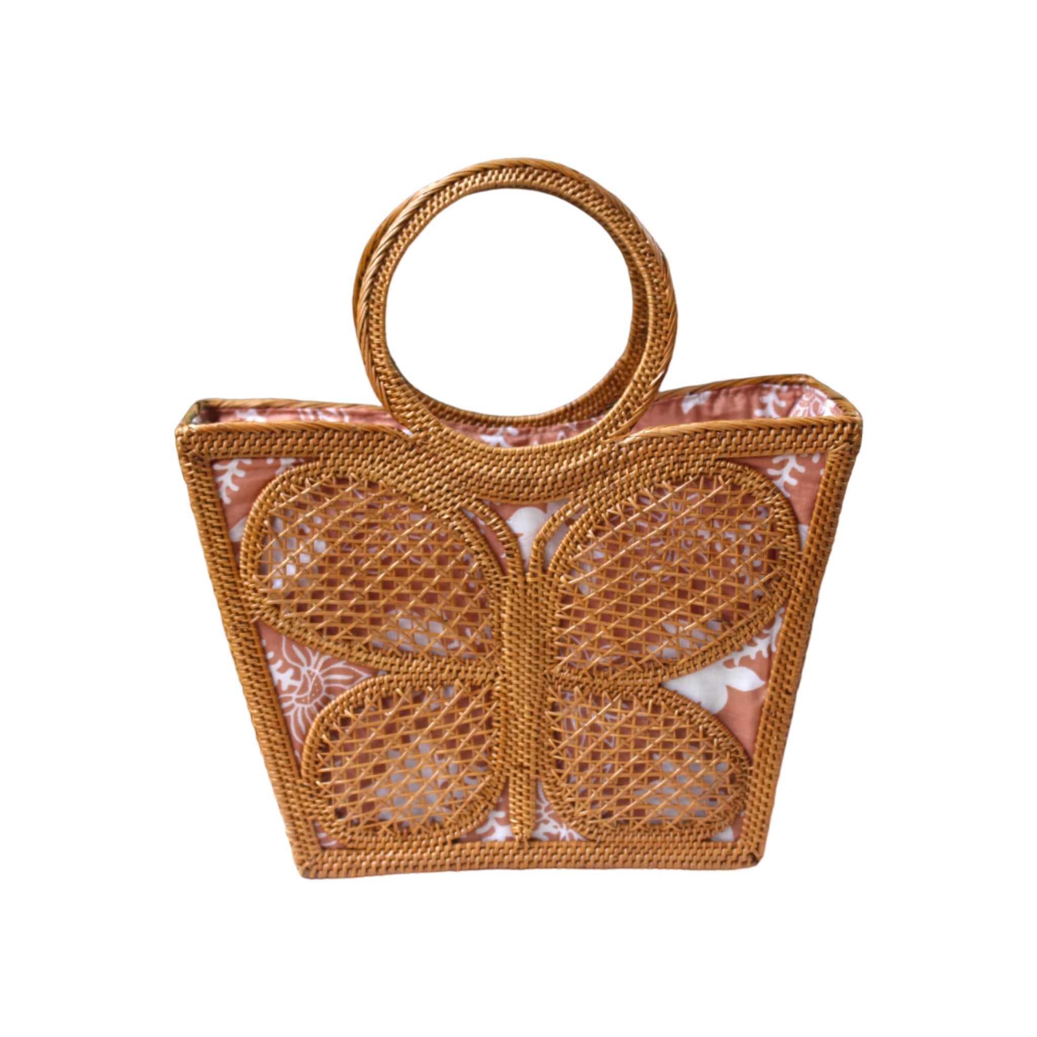 Butterfly shaped rattan bali handle basket bag