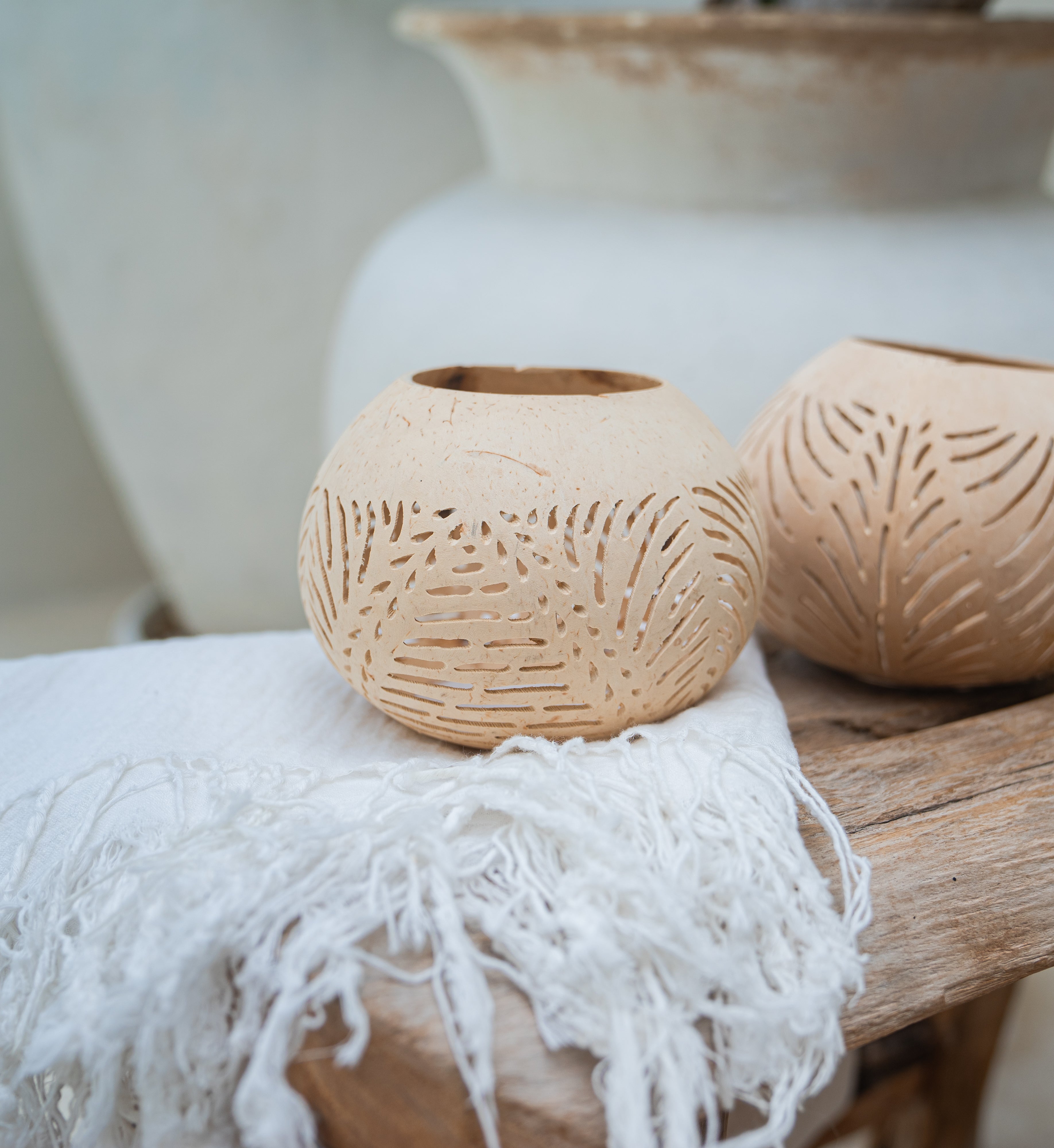 Natural Craved Coconut Candle Holder