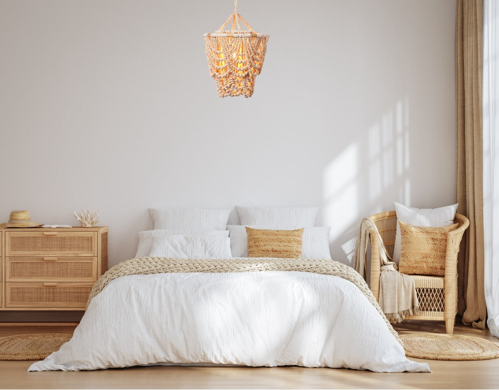 Natural Wood Beaded 26 in. Chandelier