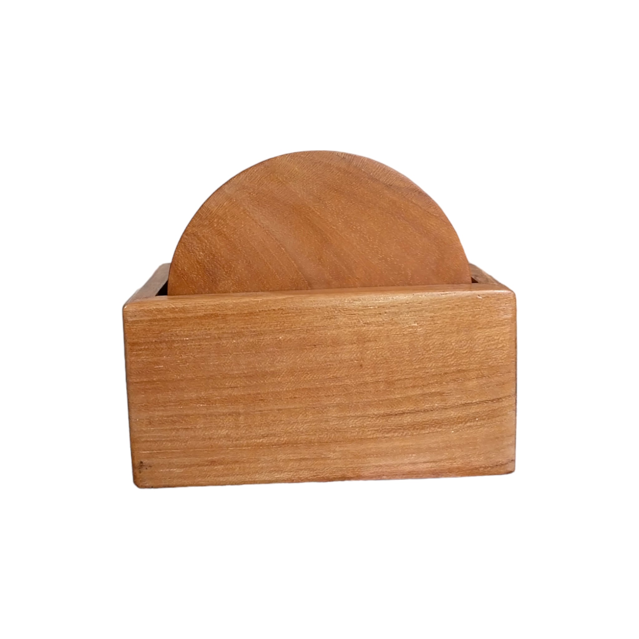 Teak Wood Coasters, Set of 6pcs includes holder