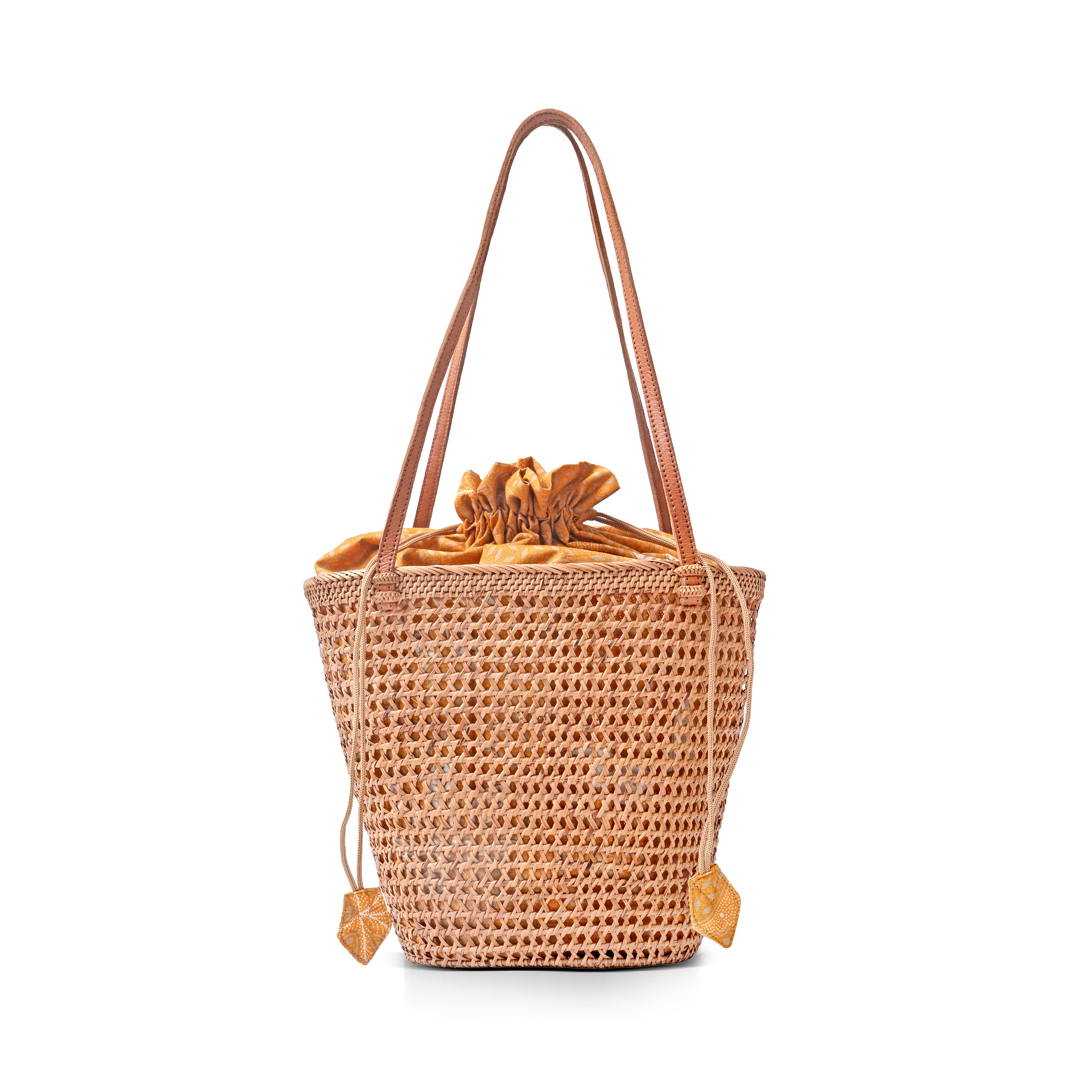 Open Weave Mesh Rattan Shoulder Basket Handbag