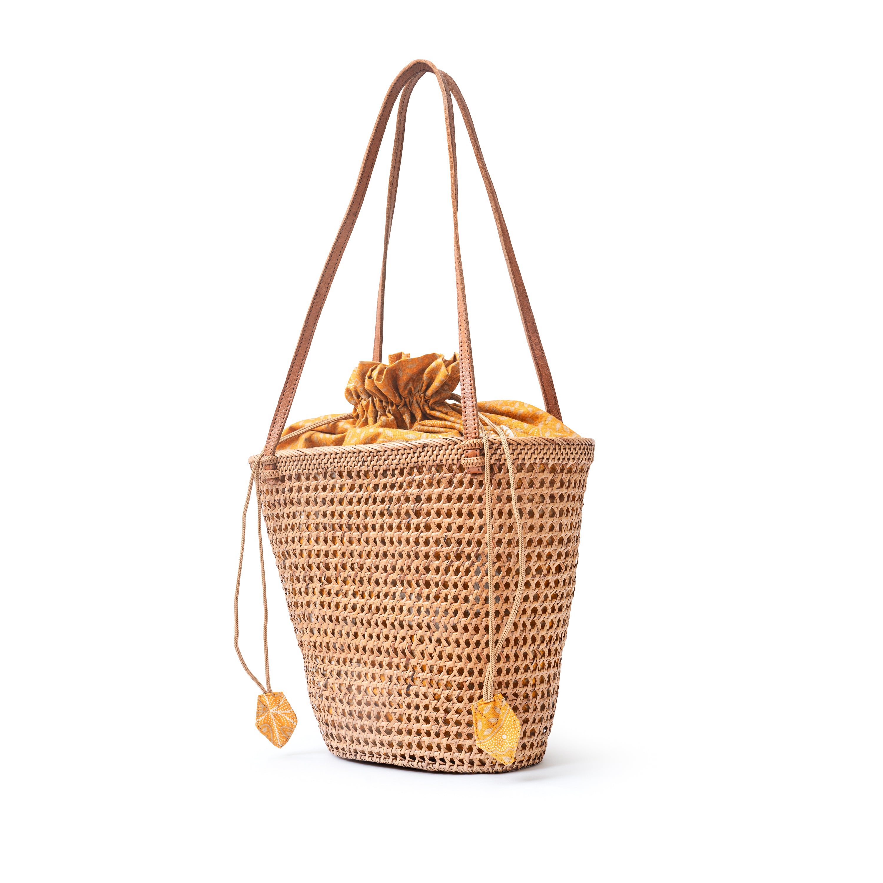 Honey Brown Medium Open Weave Mesh with lining Rattan Shoulder Tote Basket Handbag