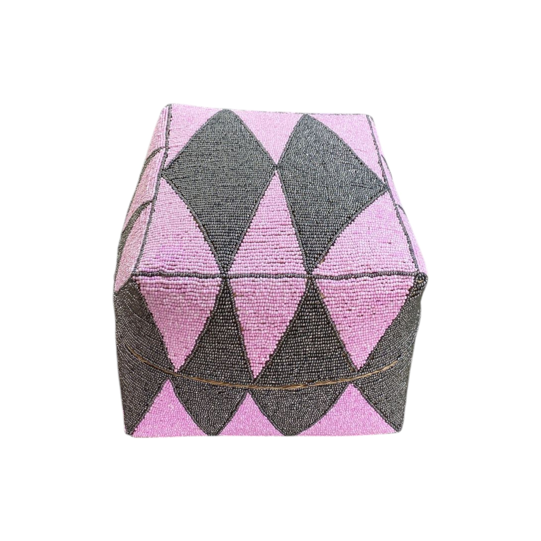 Pink Ikat Decorative Beaded Storage Basket