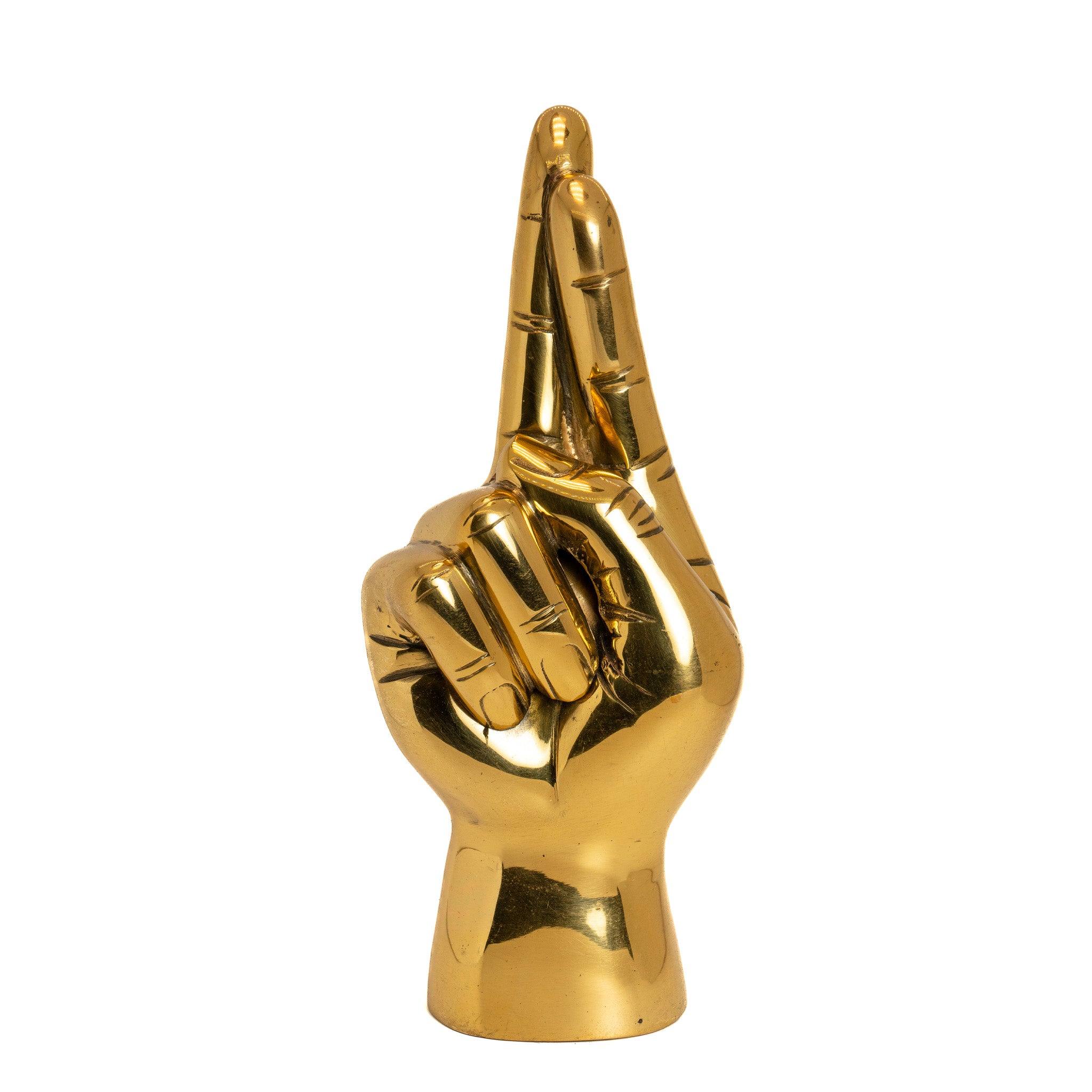 Fingers Crossed Brass Hand Sculpture