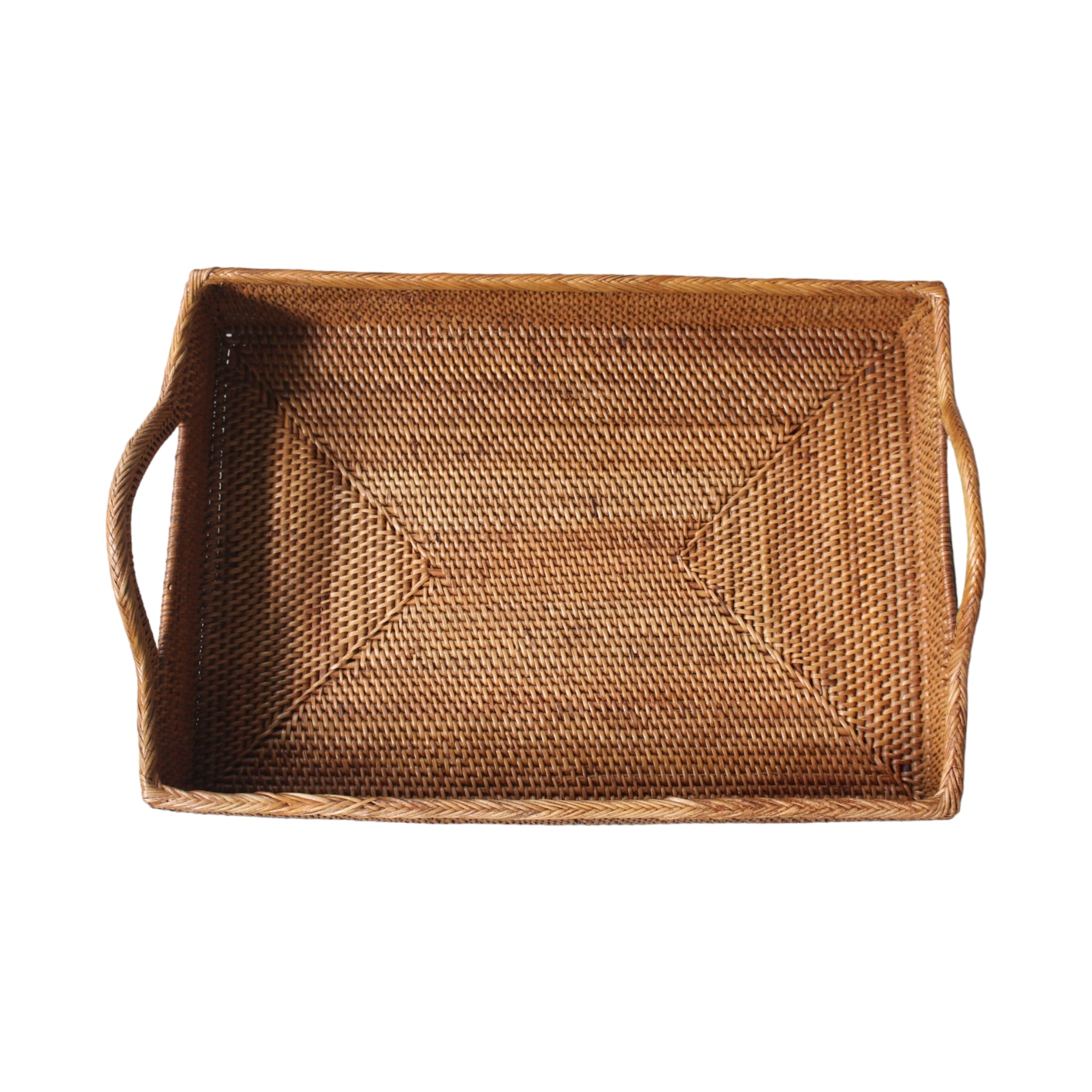 Honey rattan rectangle handle serving tray