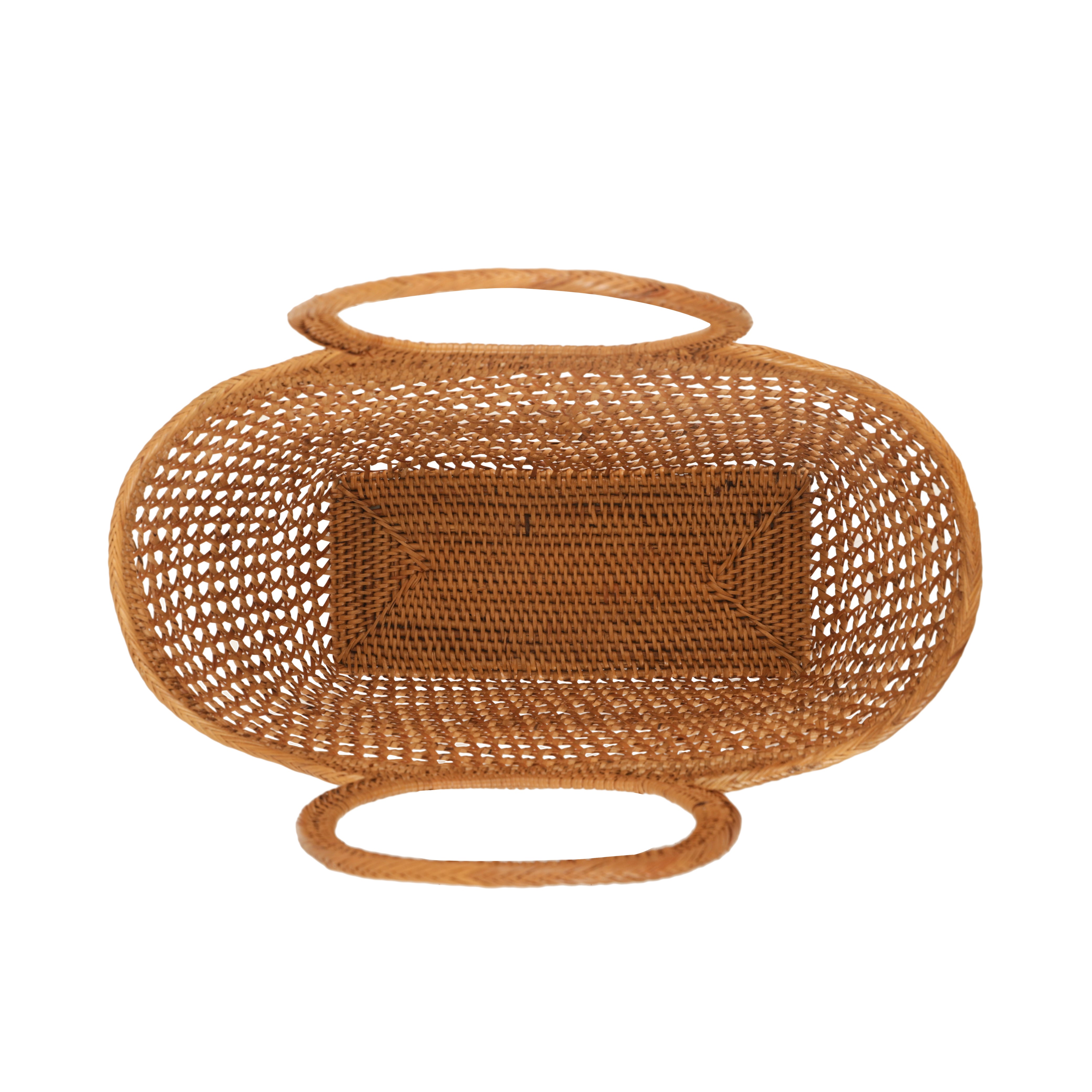 Inside View Top Handle Honey Brown Wicker Basket Market Tote Bag