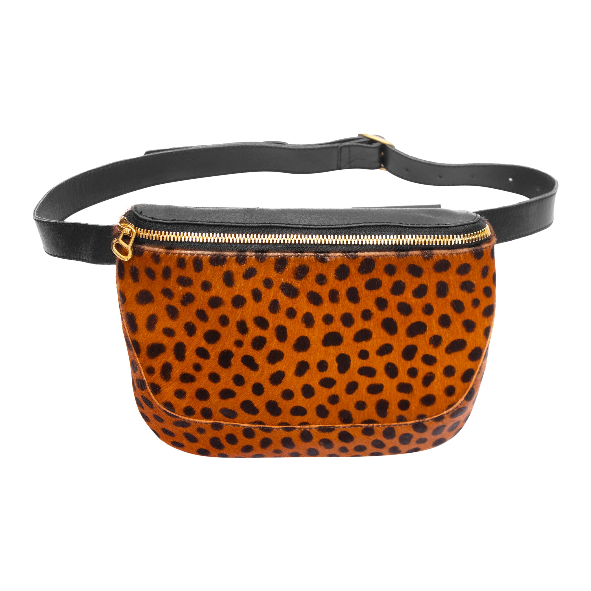 Leopard and Black Leather Fanny Pack