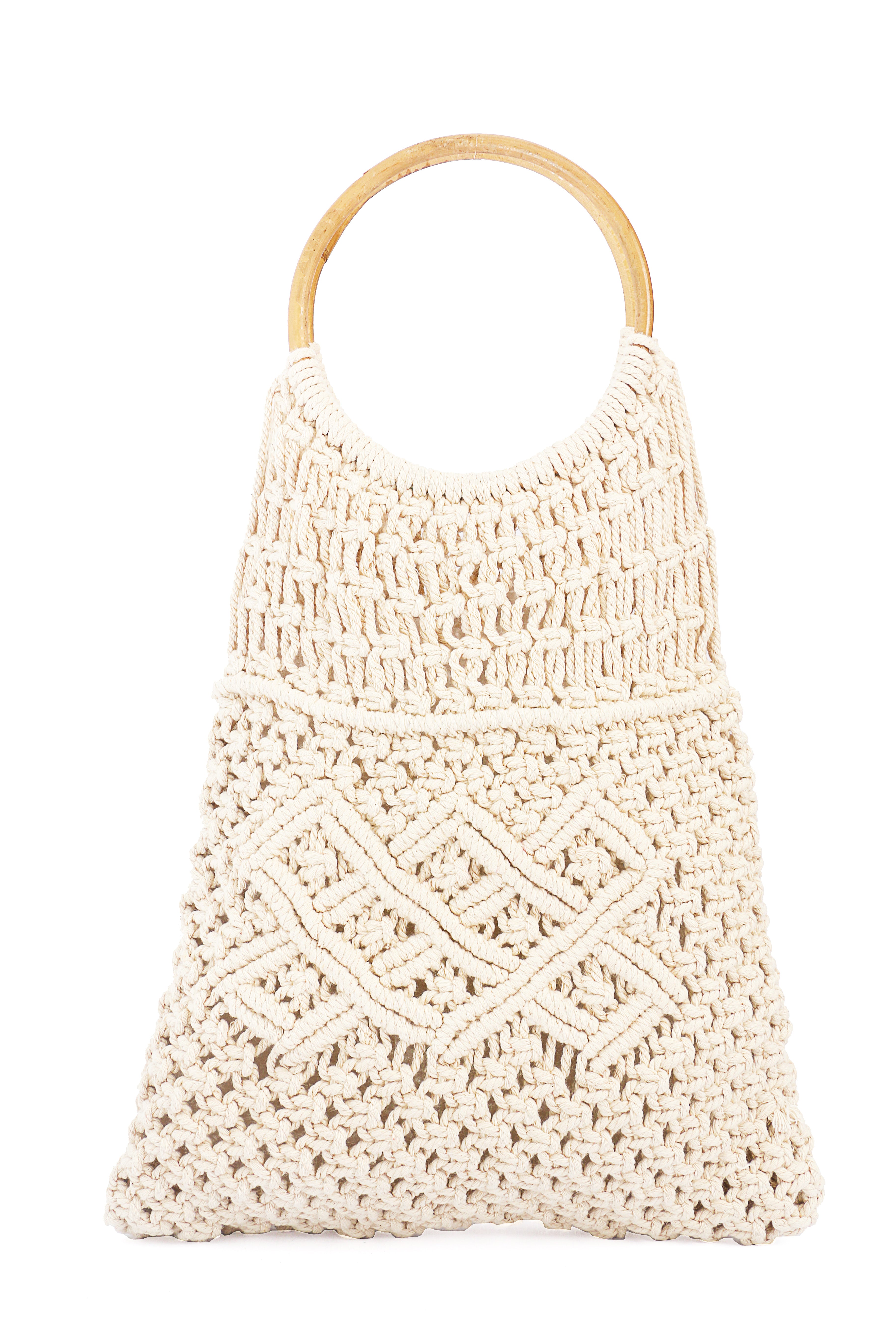 Beige Macrame Bag with Top Handle