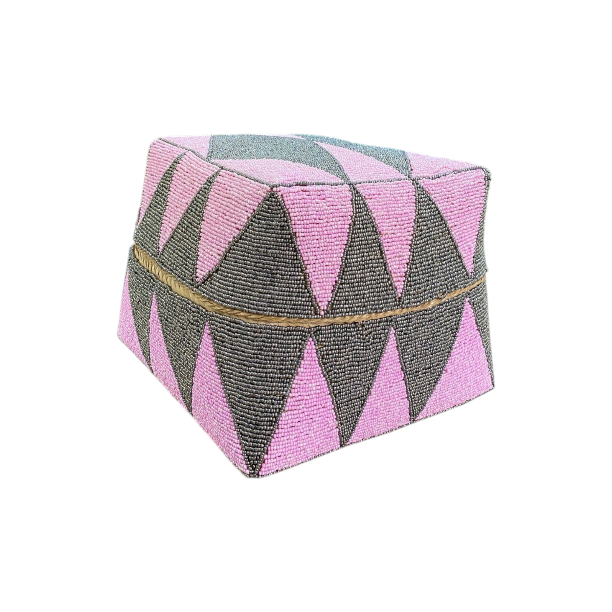 Pink Ikat Decorative Beaded Storage Basket