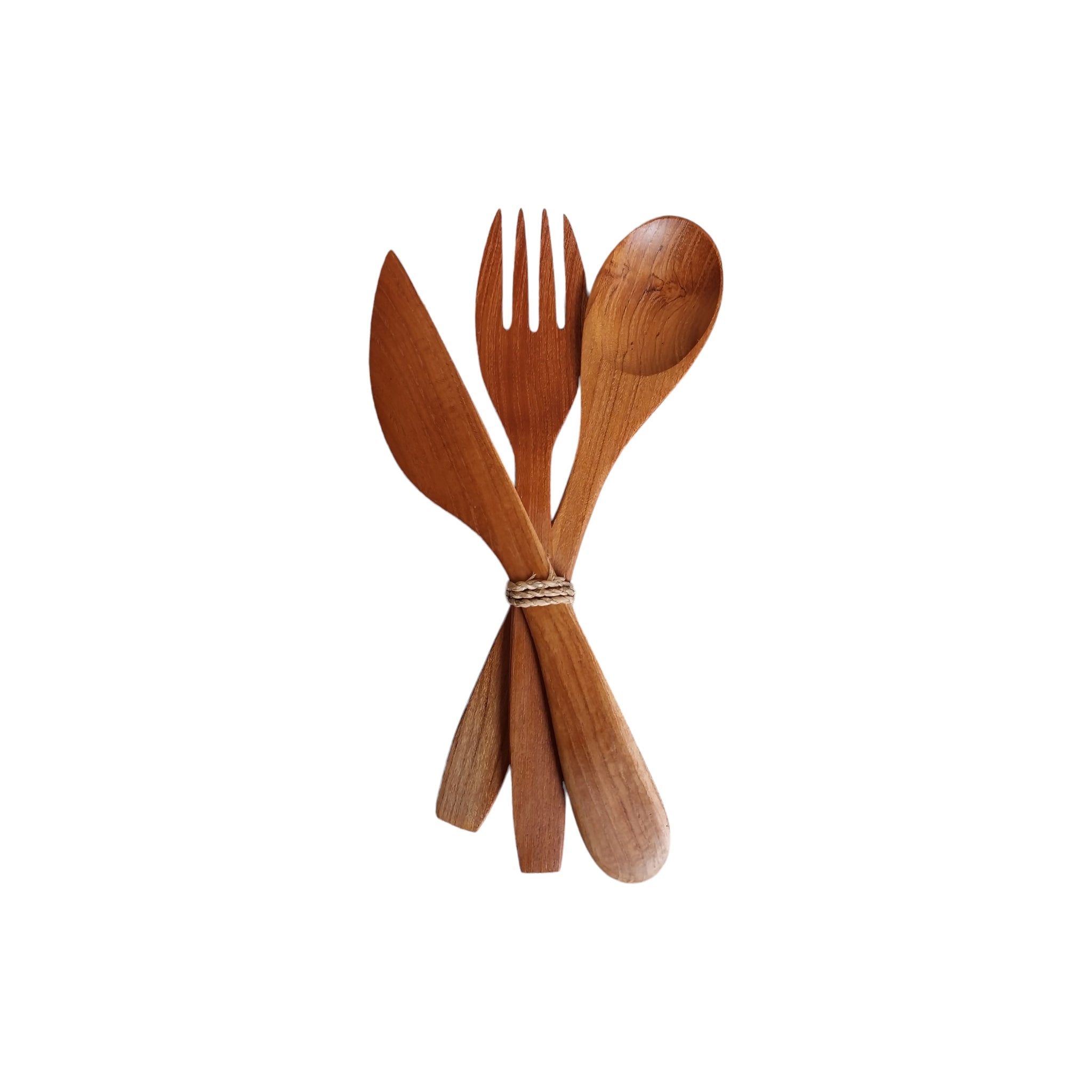 Teak wood fork, knife, spoon set