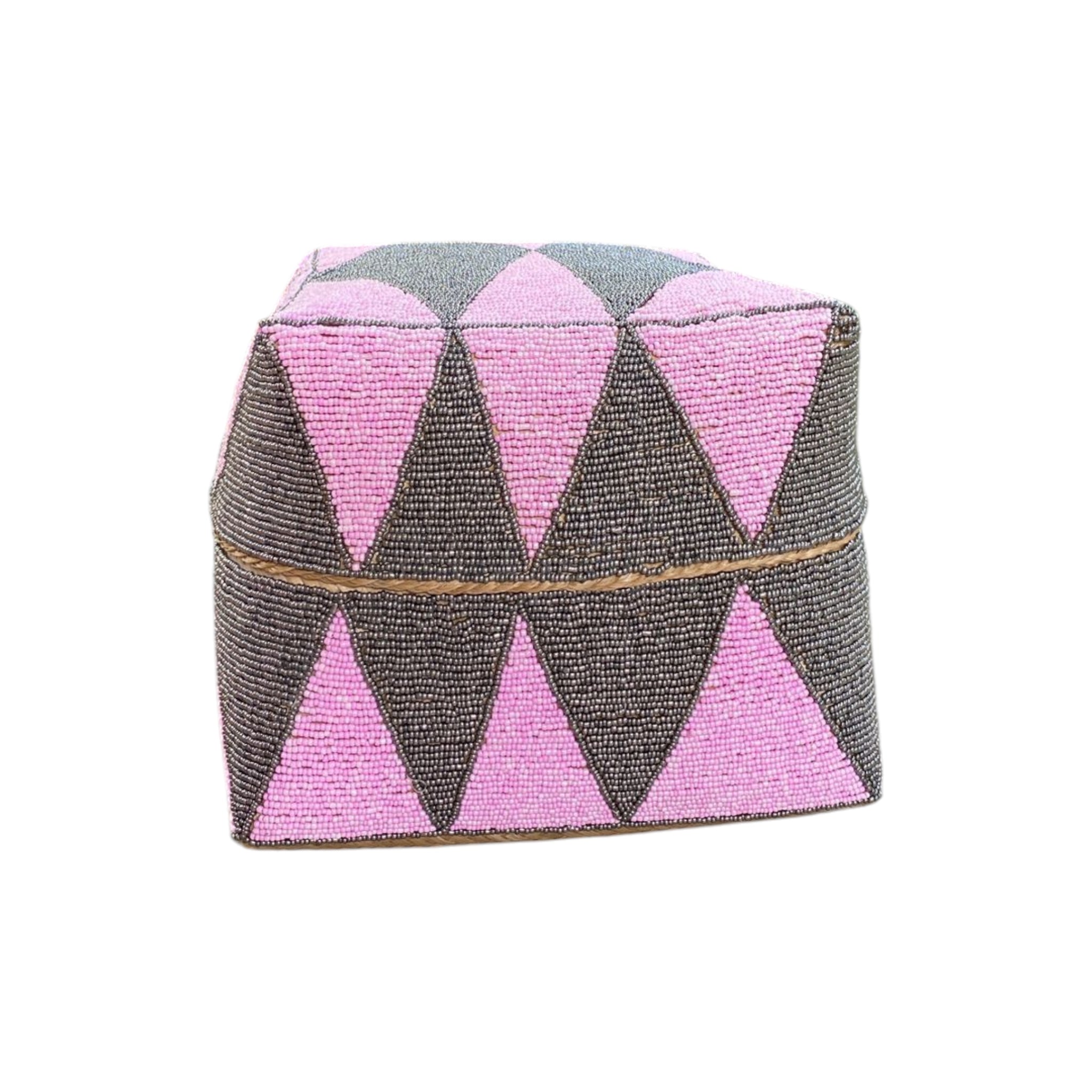 Pink Ikat Decorative Beaded Storage Basket