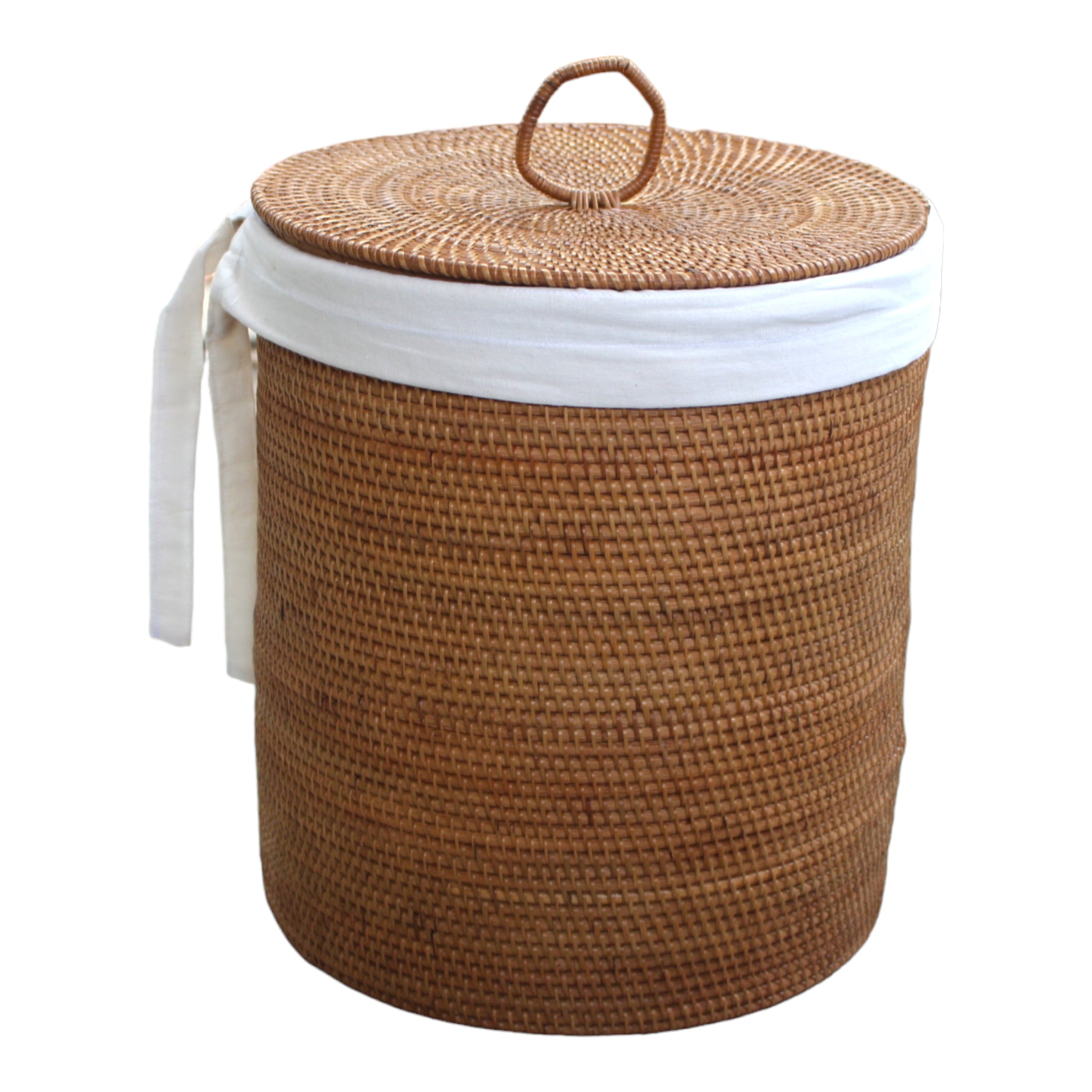 Honey Brown Rattan Handwoven Hamper Basket with Lining and Lid