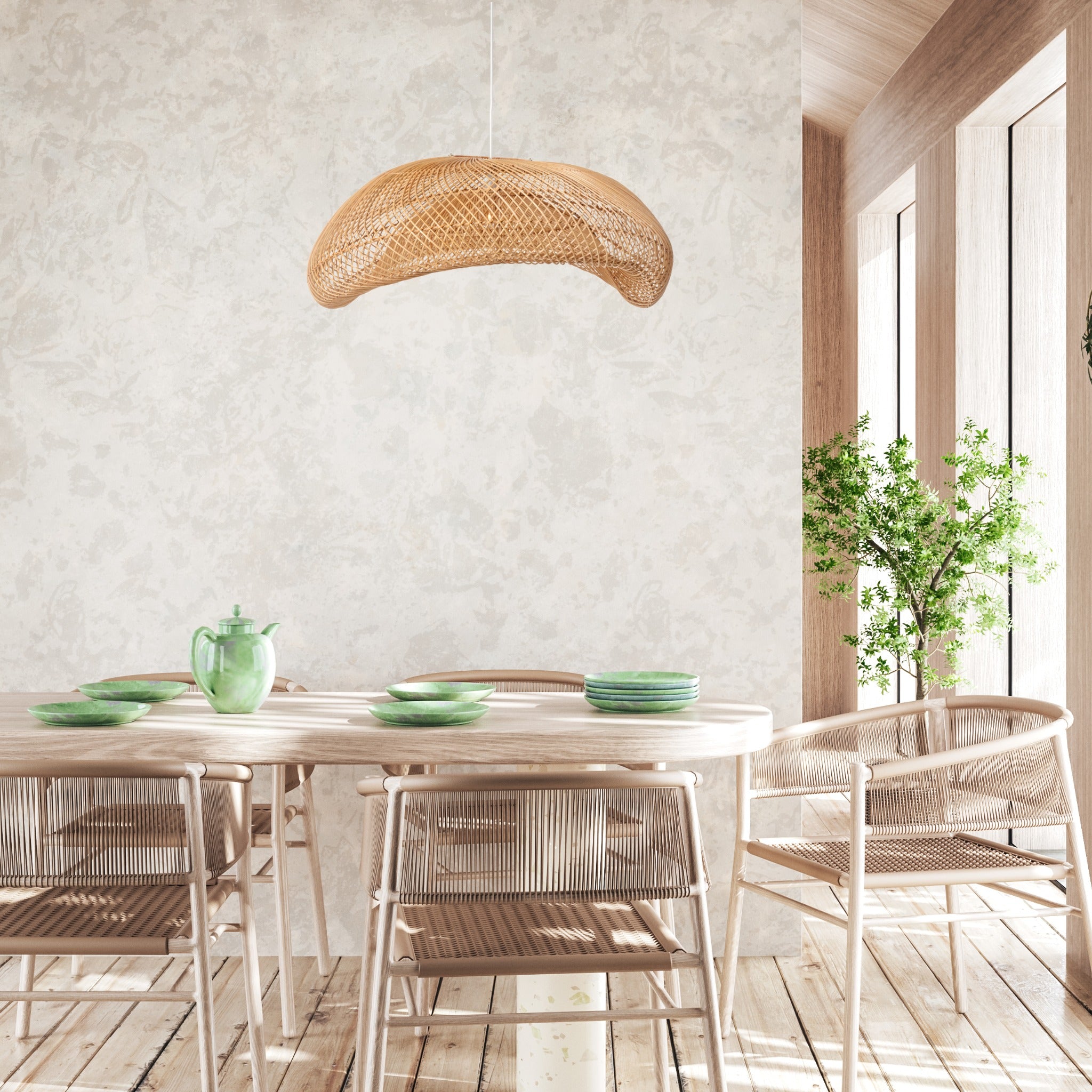 Rattan Arch Wavy Pendant Light-Large