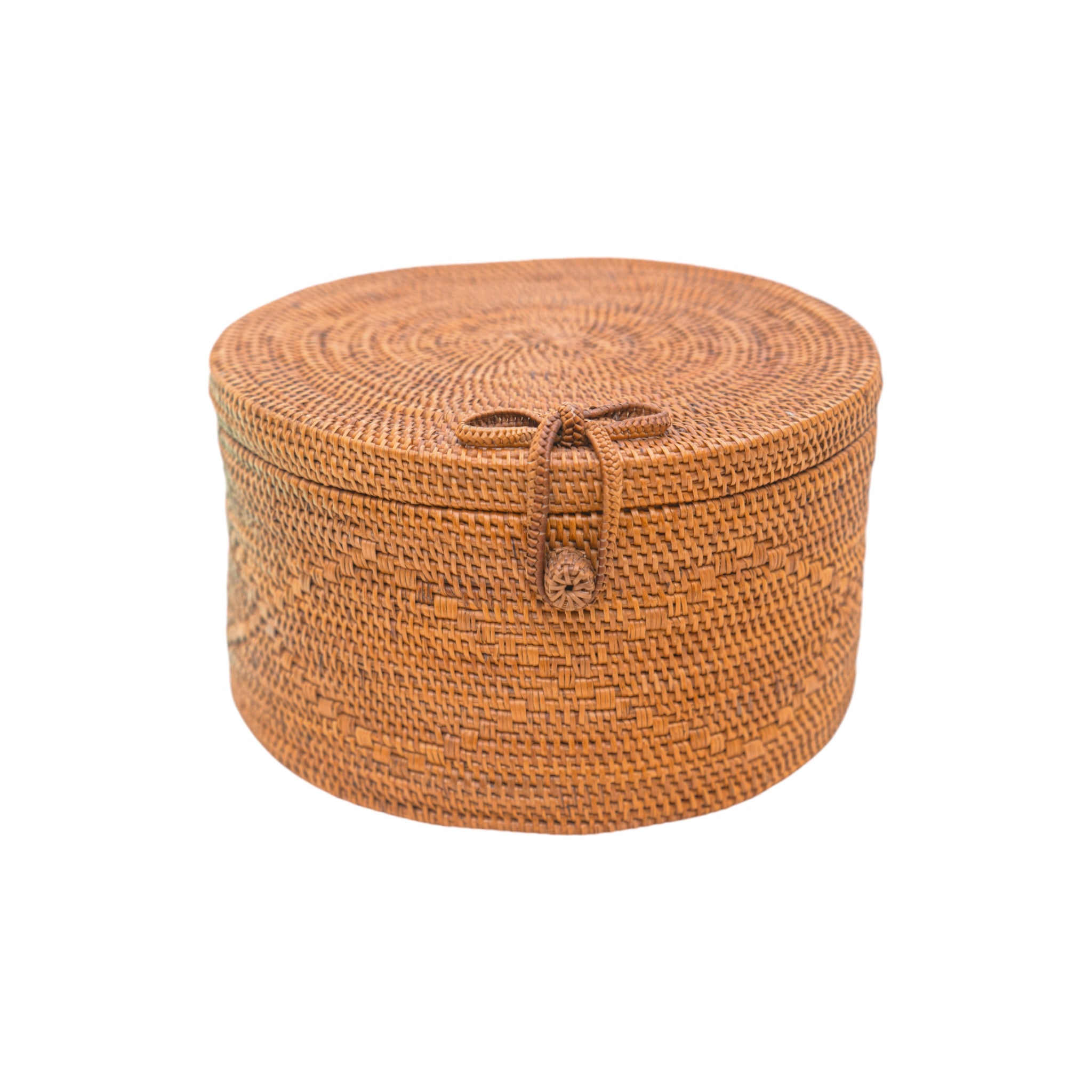 Honey Brown Round Rattan Storage Basket with lid