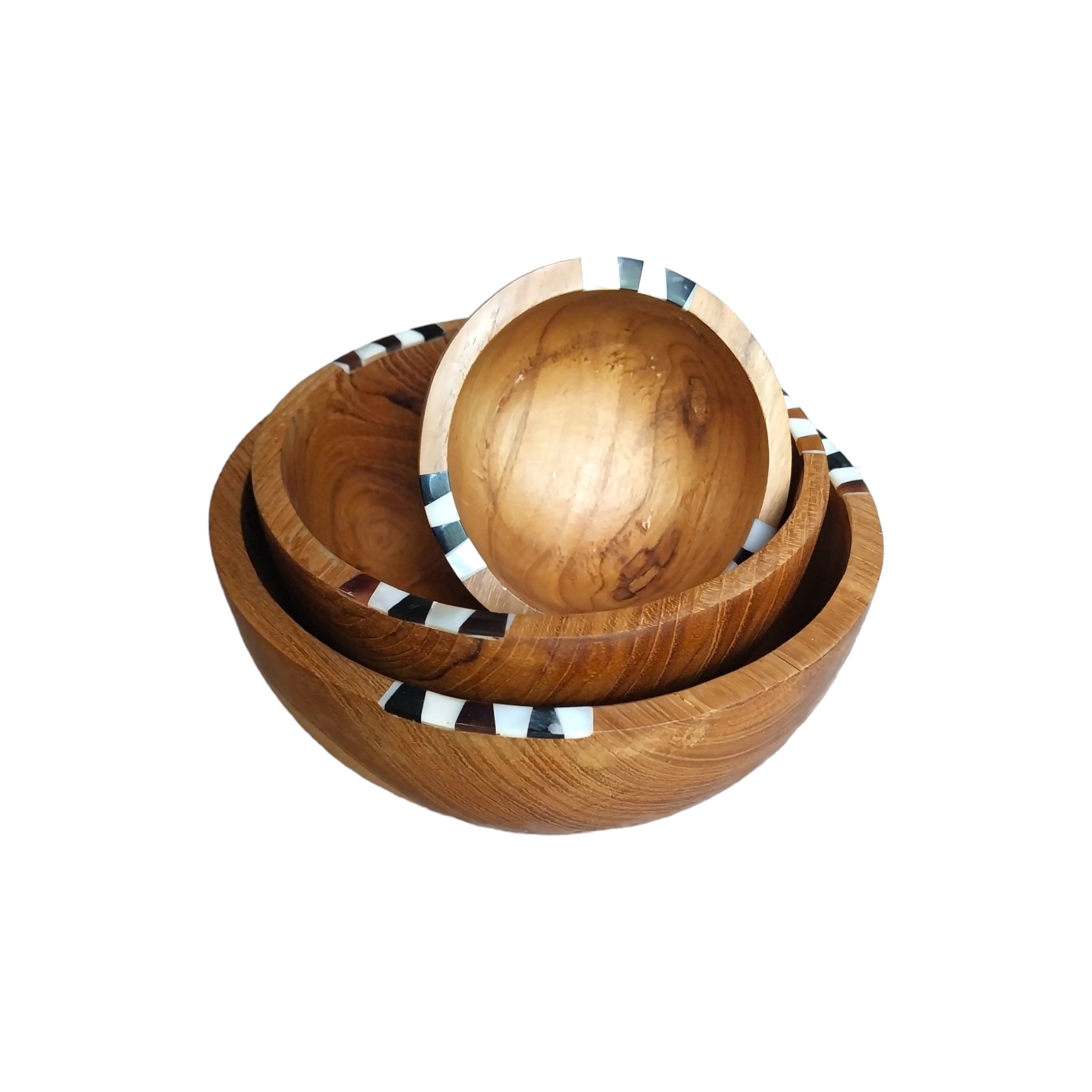 Batik Bone Inlay Teak Nesting Bowl, Set of 3