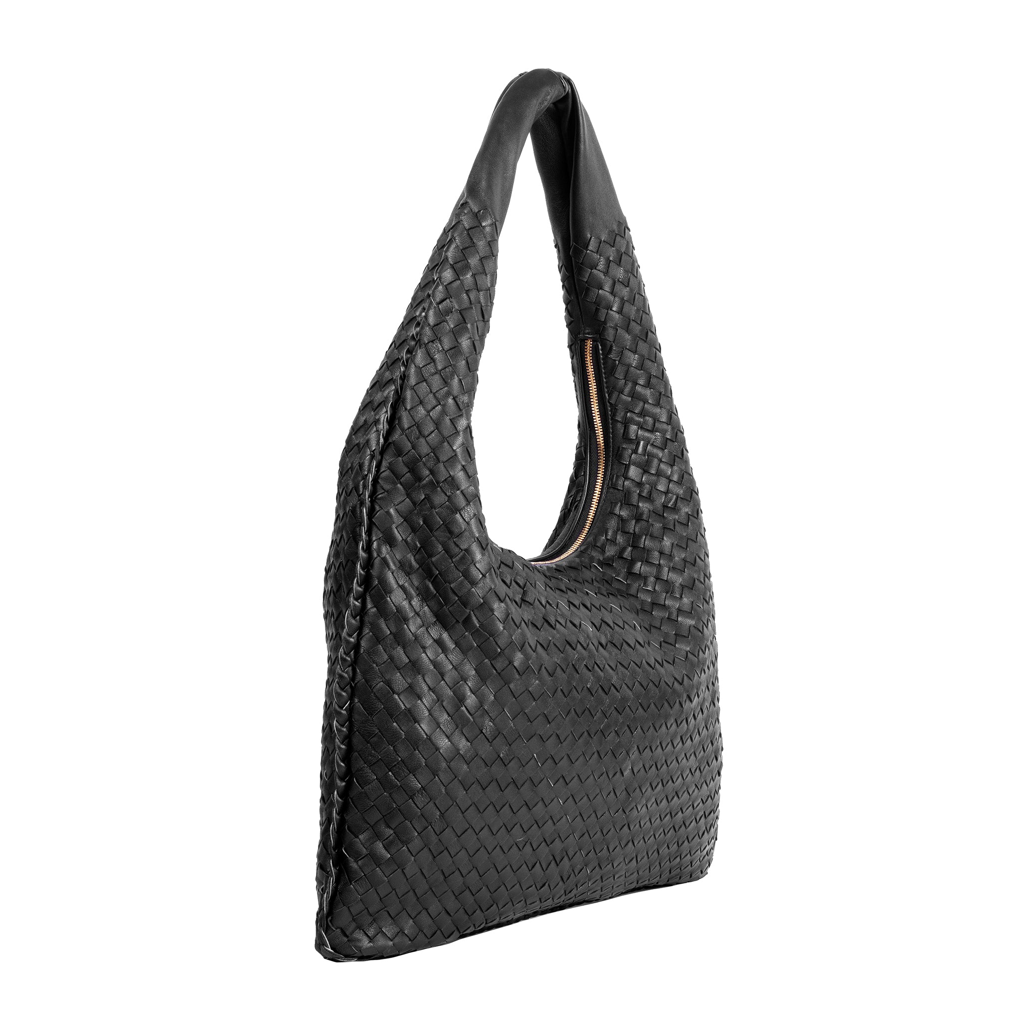 Side view Woven Slouchy Hobo Black Shoulder Bag