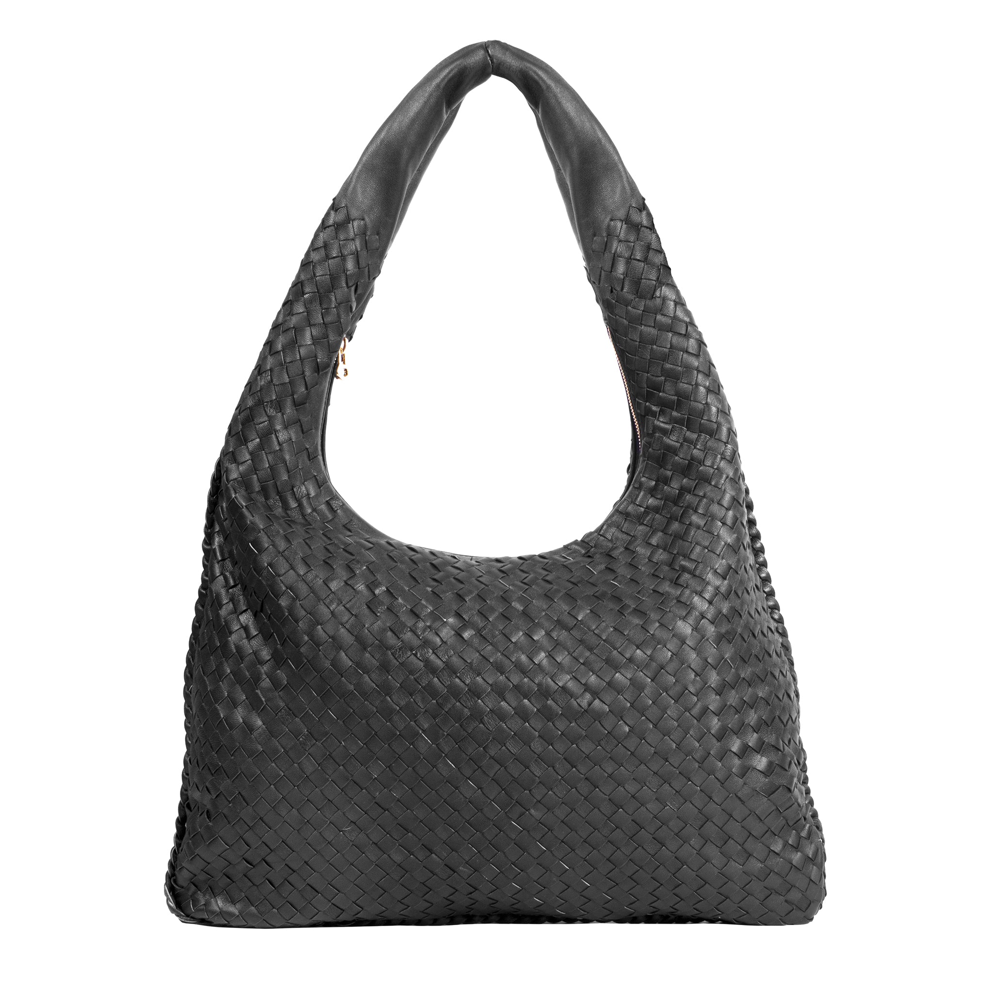 Woven Leather Black Hobo Slouchy Bag