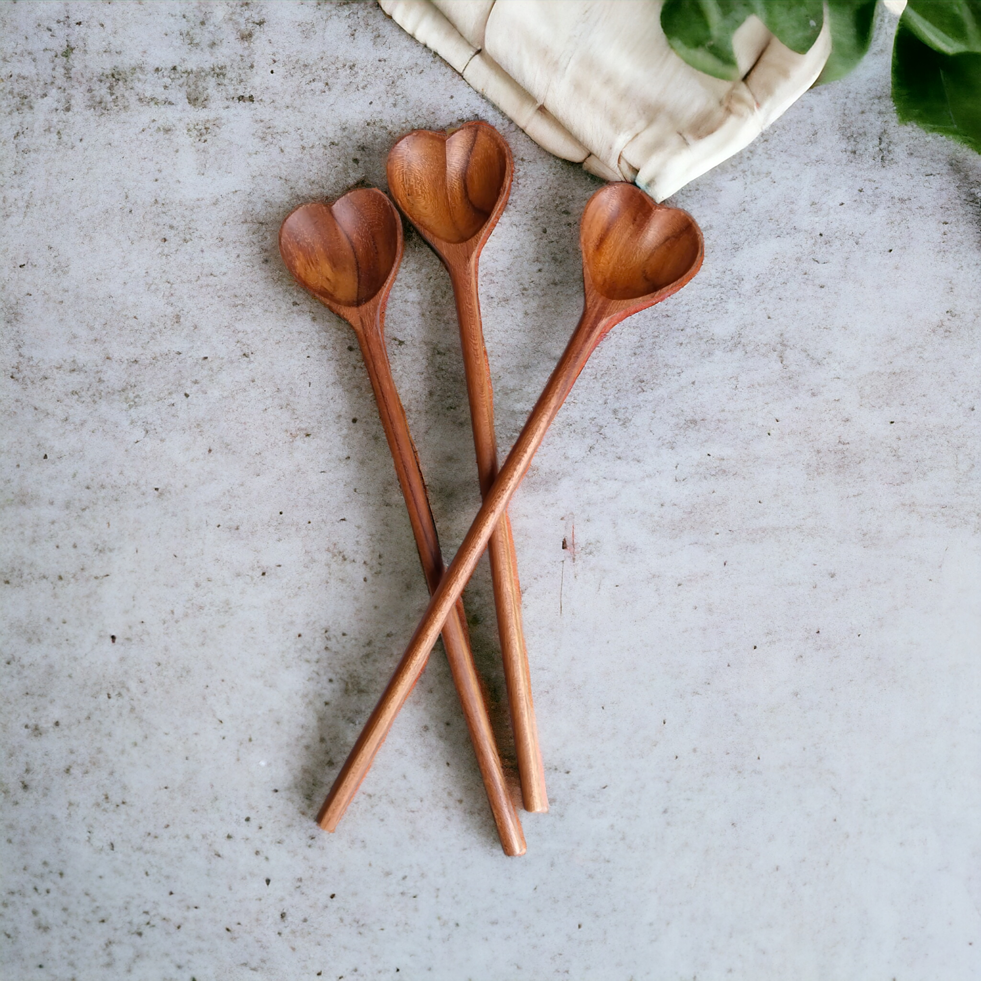 teak wood heart mini spoon