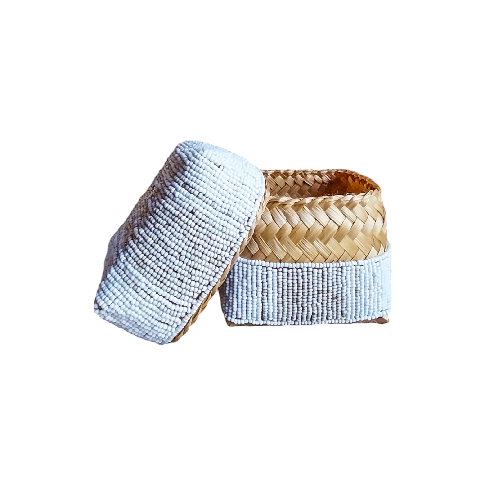 white and beige beaded decorative box small