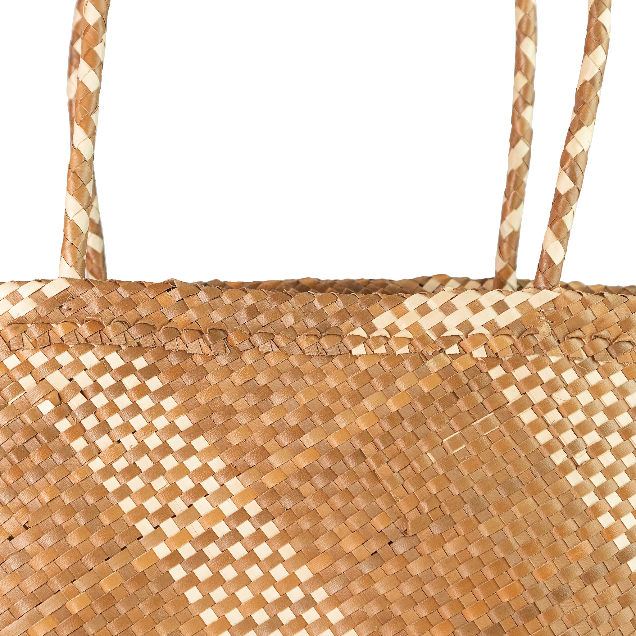 Detail view tan tote shopper basket bag