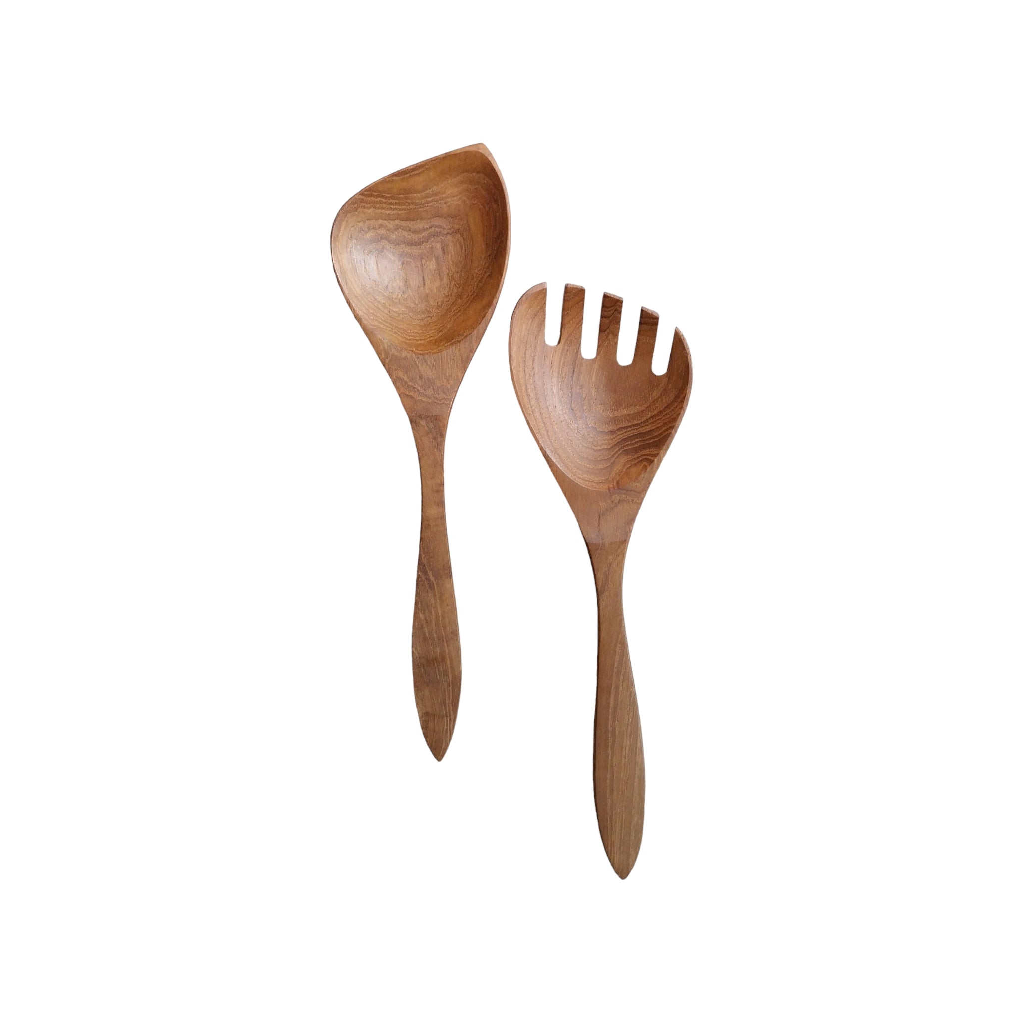 Brown Teak Wood Salad Spoon and Fork Set of 2pcs