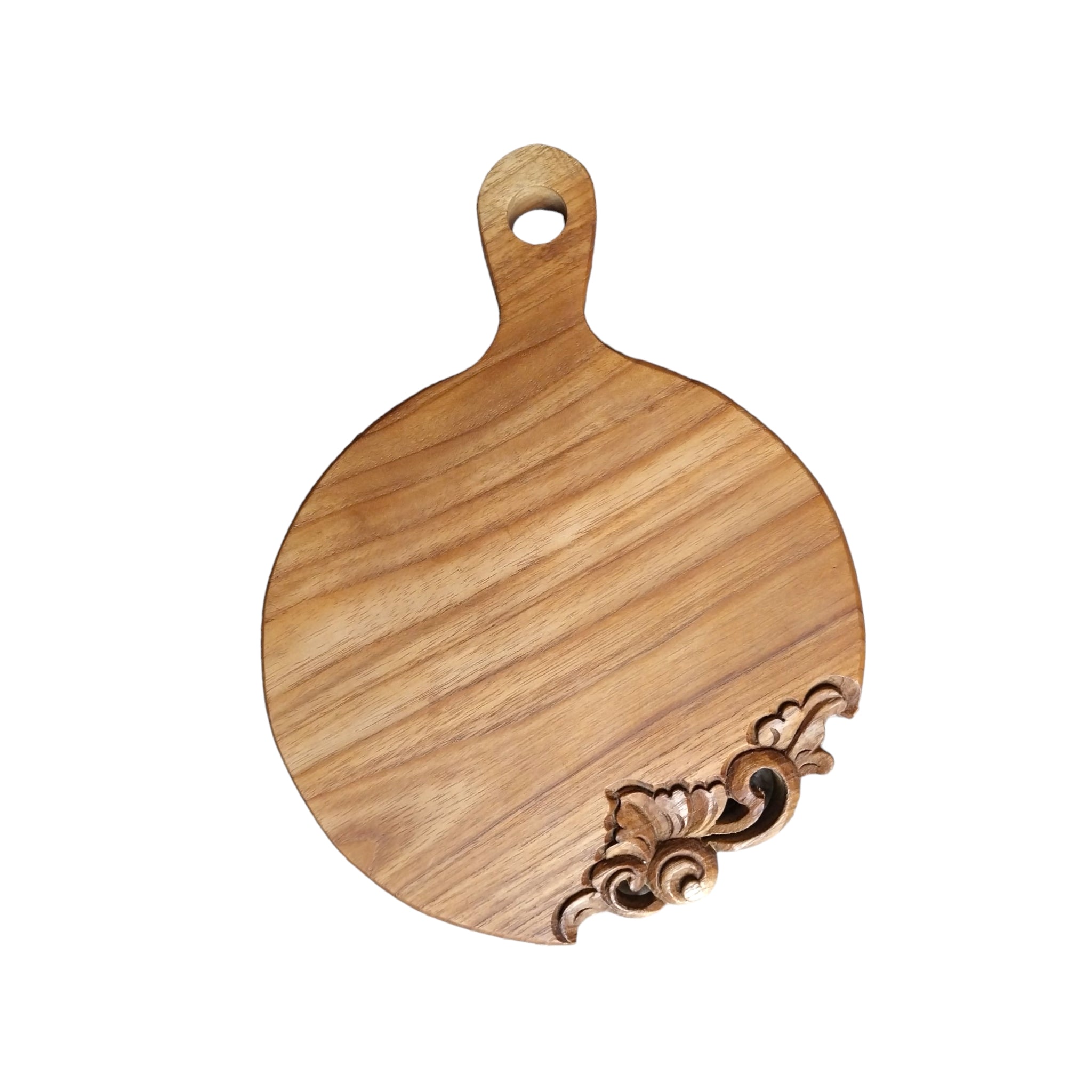 Round Teak wood 8" craved serving chopping board