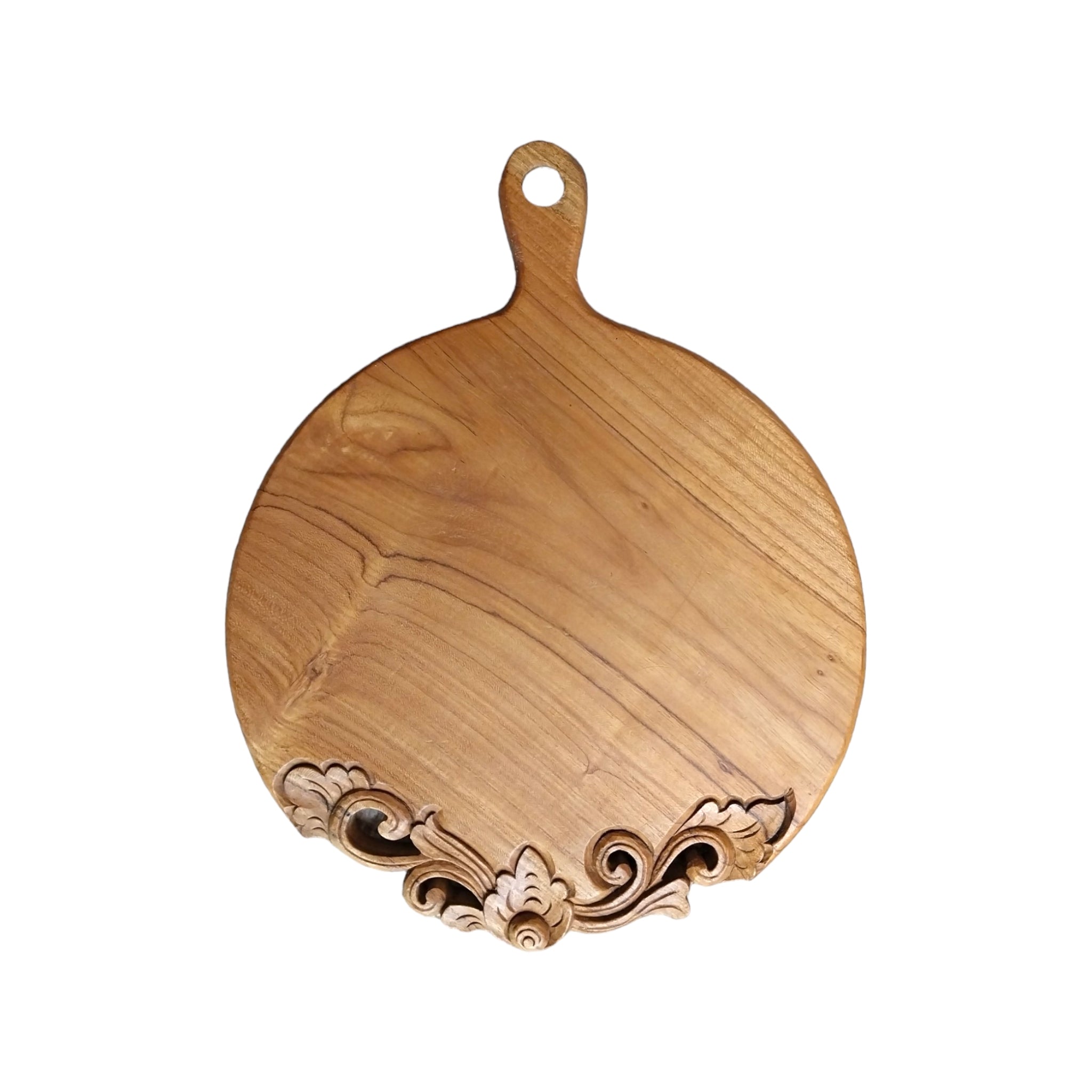 Round 12" in teak wood hand craved serving cutting board