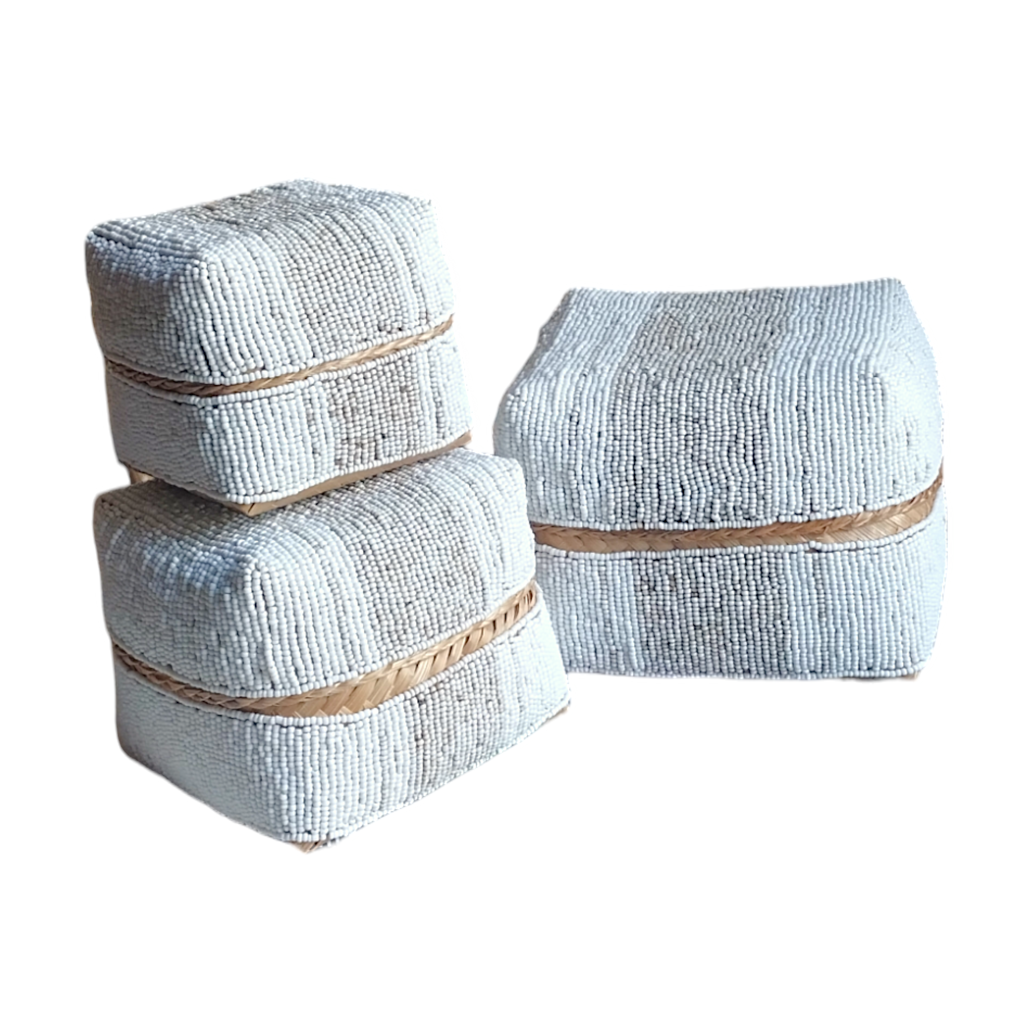 Set of 3 beaded decorative bamboo box