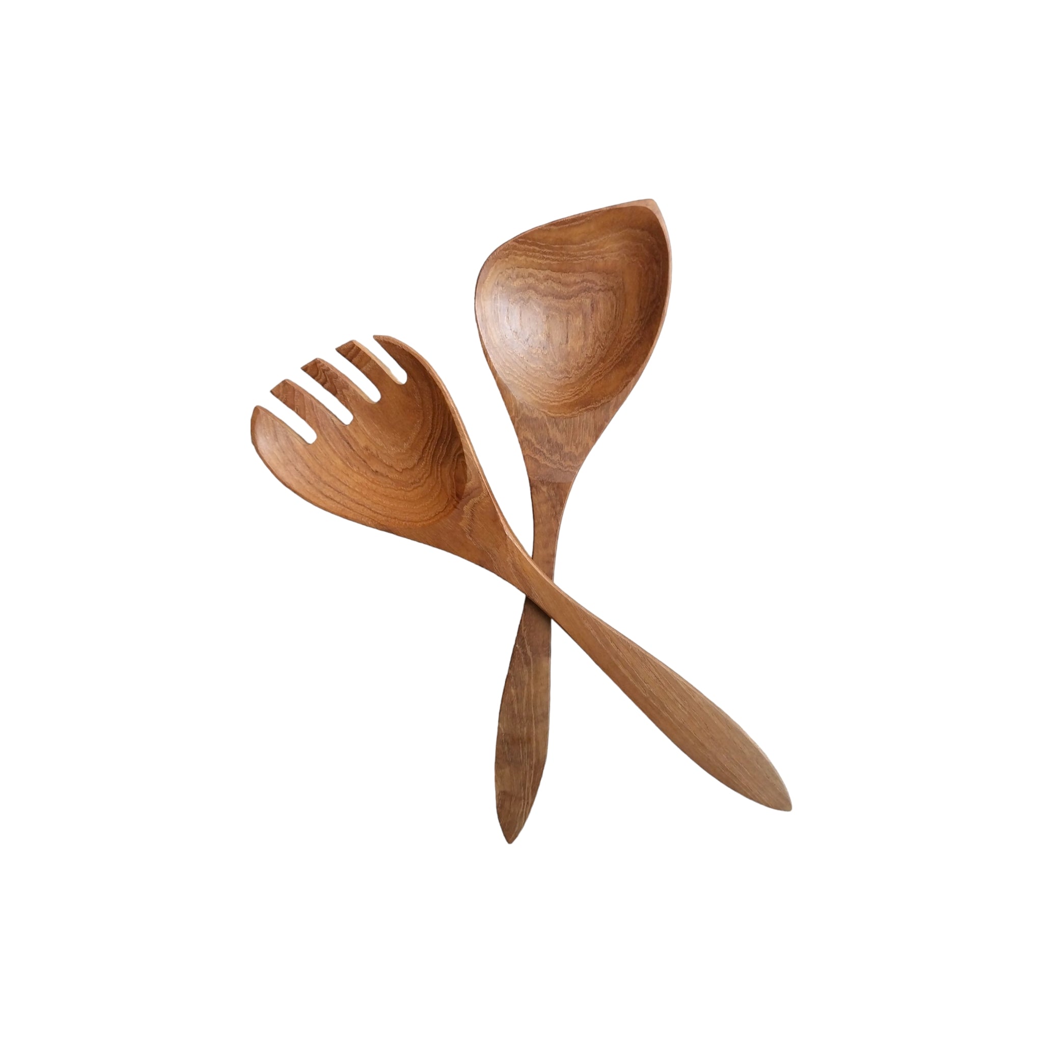 Brown Teak Wood Salad Spoon and Fork Set of 2pcs