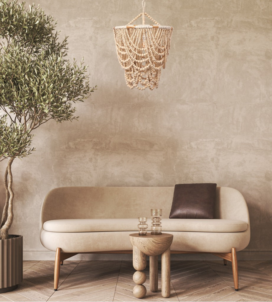 Natural Wood Beaded 30 in. Chandelier