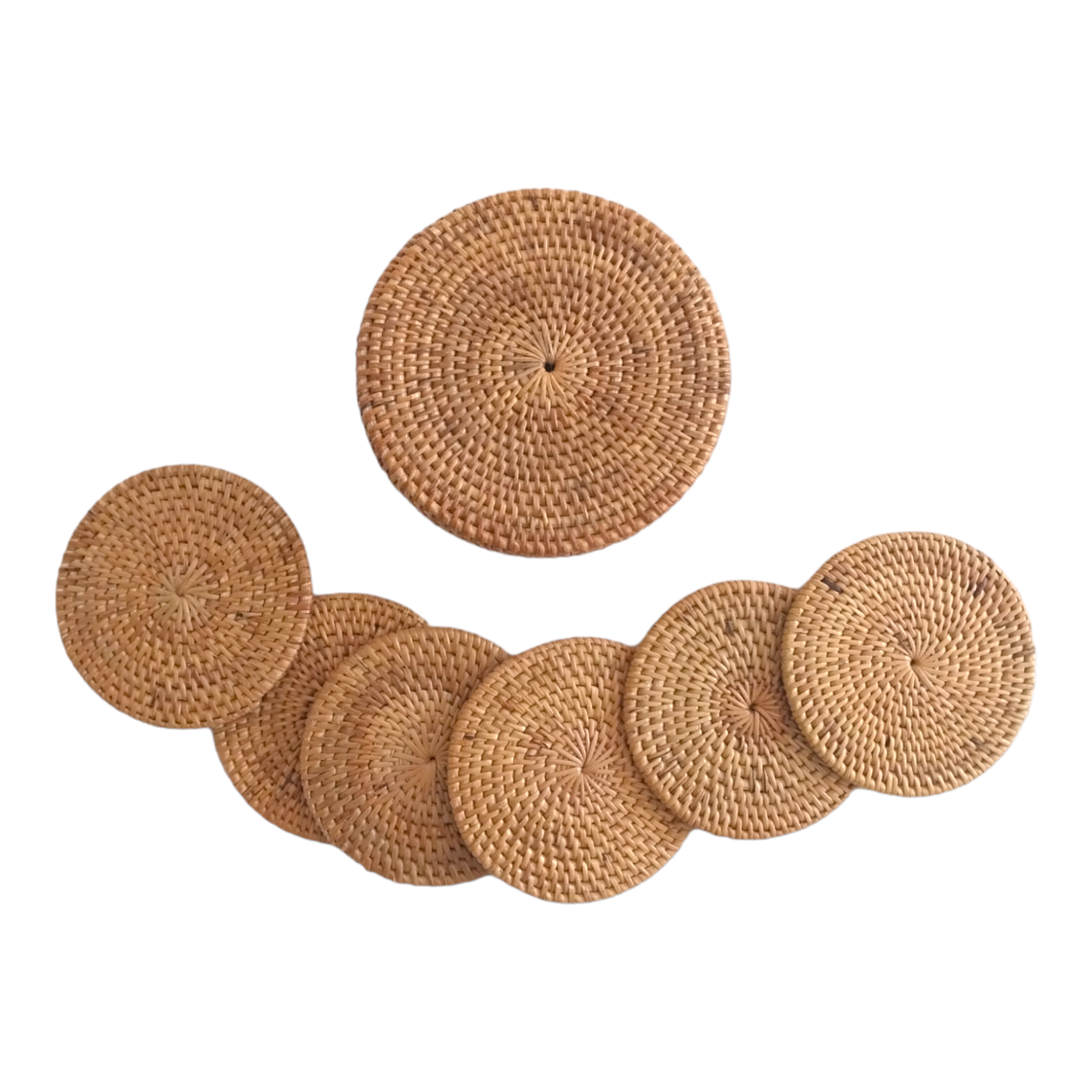 Honey color Set of 6pcs Rattan coasters with storage box