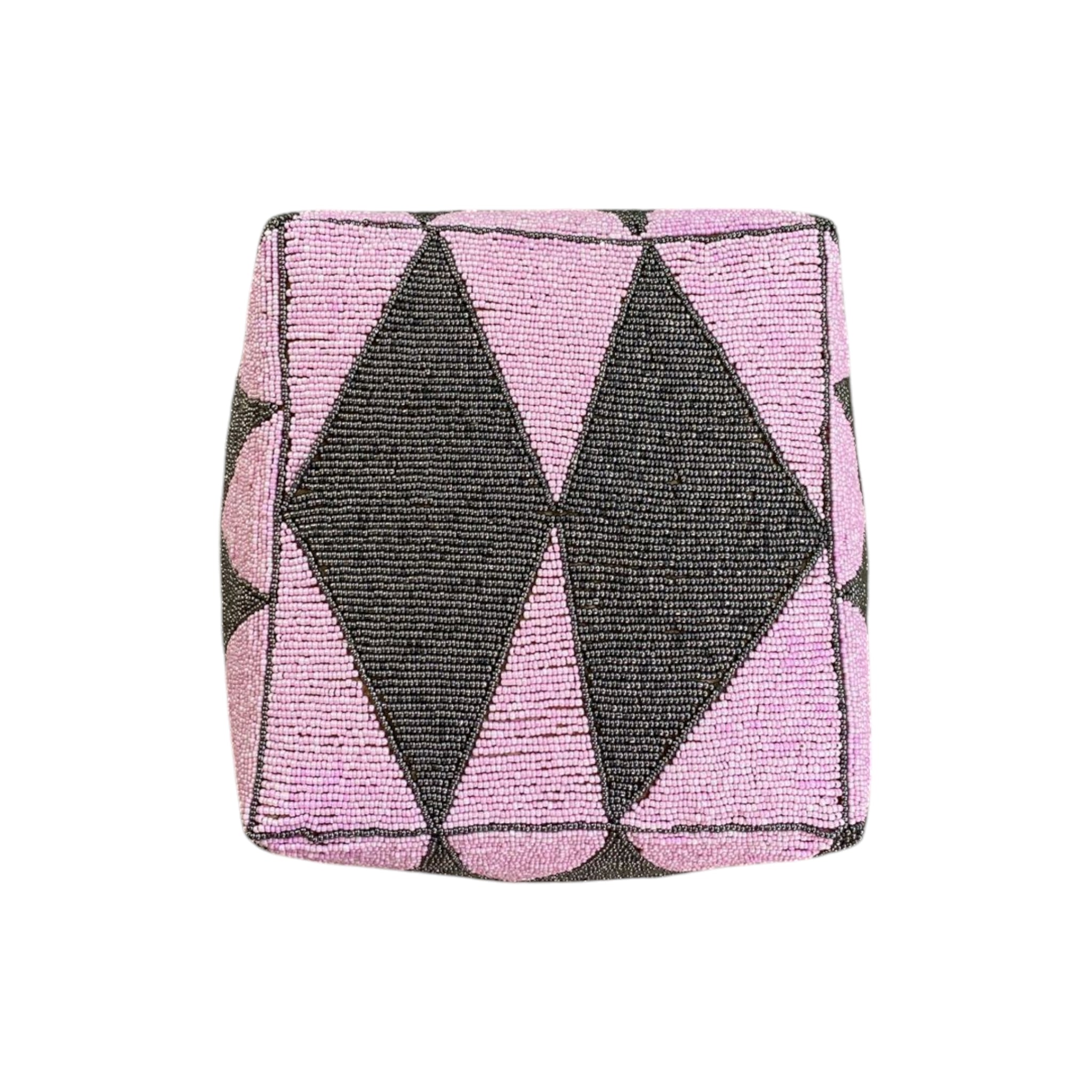 Pink Ikat Decorative Beaded Storage Basket