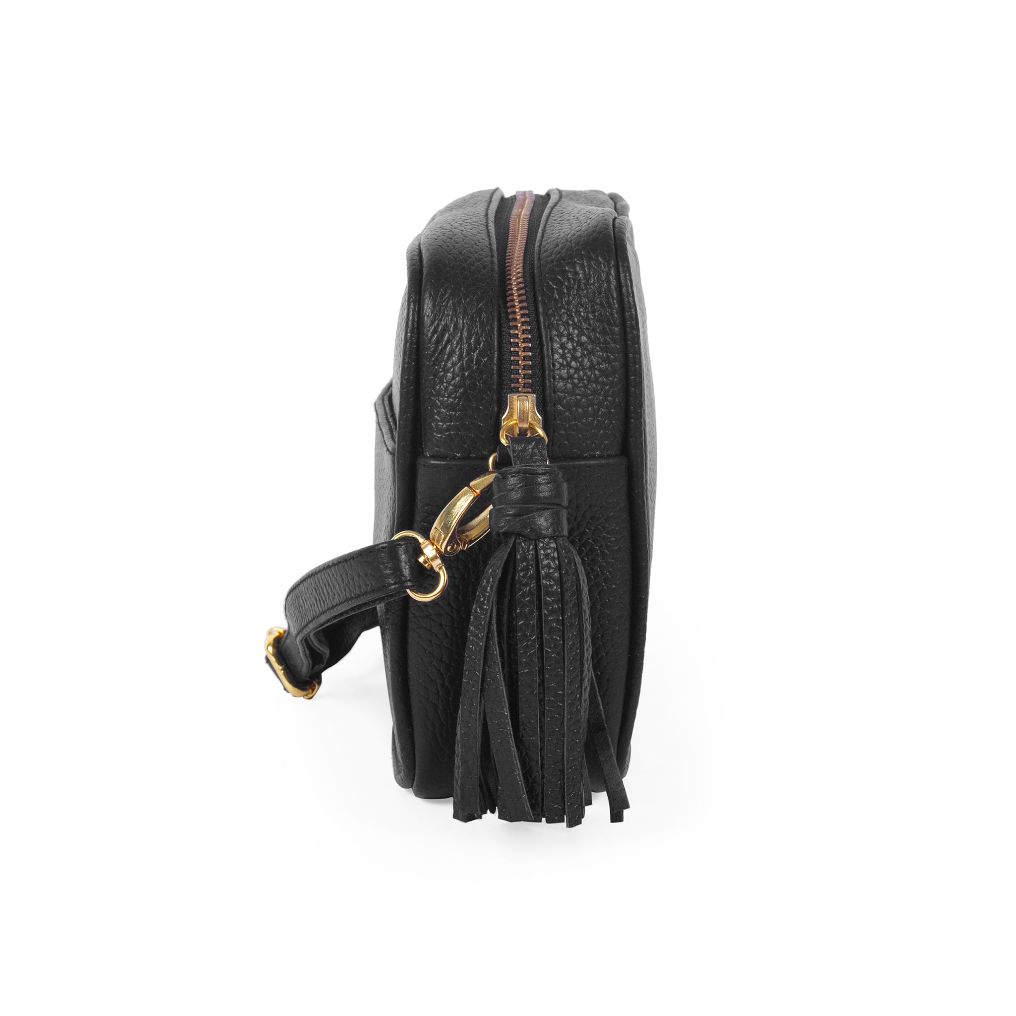 side view pebbled leather crossbody camera bag