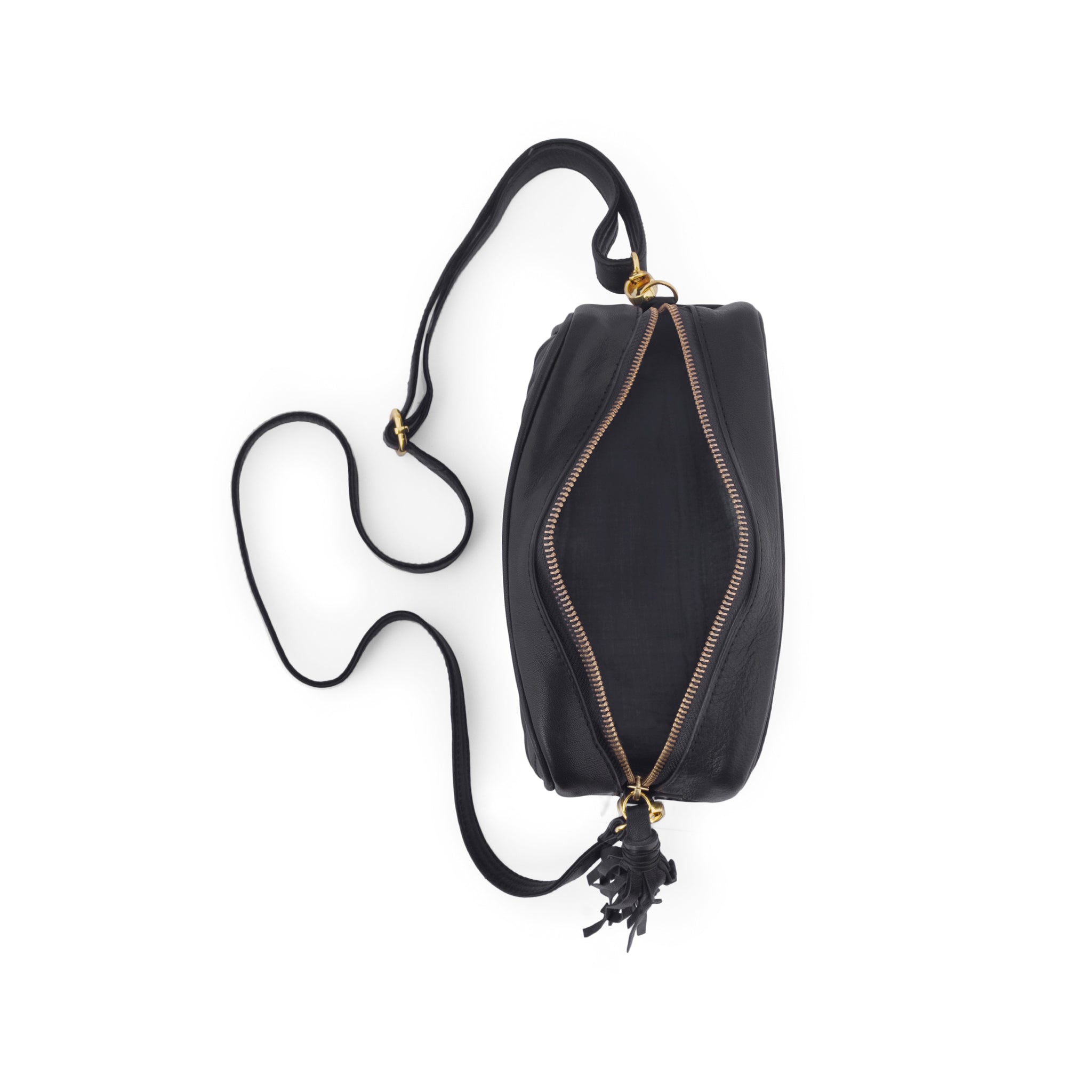 inside view black quilted square leather crossbody bag