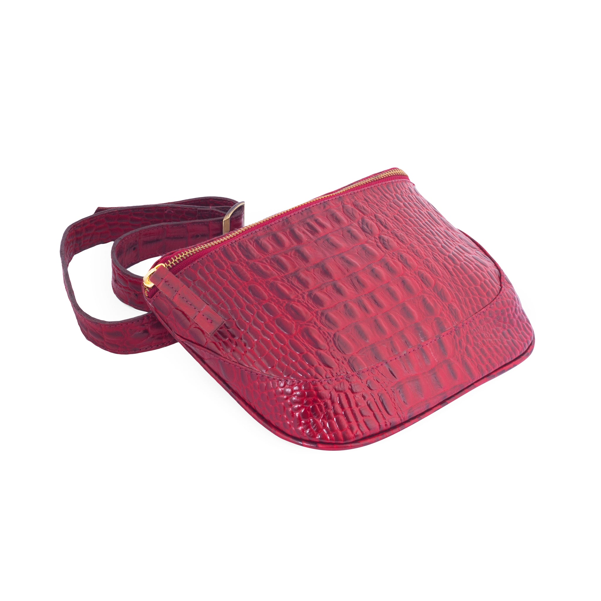 belt bags; belted leather fanny pack, crocodile leather belt bag; designer belt bags and fanny packs for women