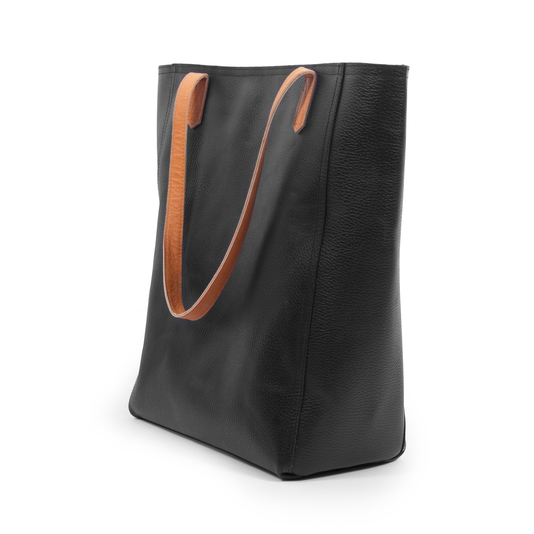 Leather Shopper Tote Bag-Black