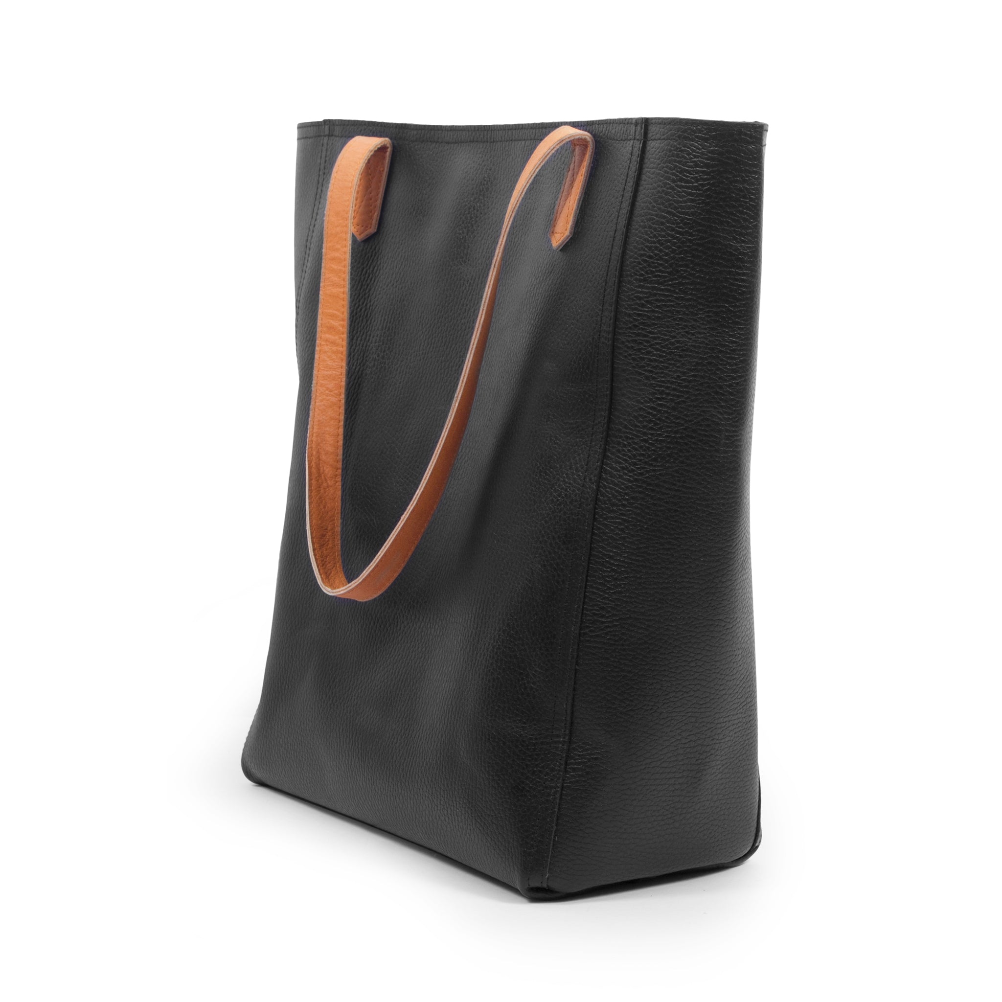 Leather Shopper Tote Bag-Black