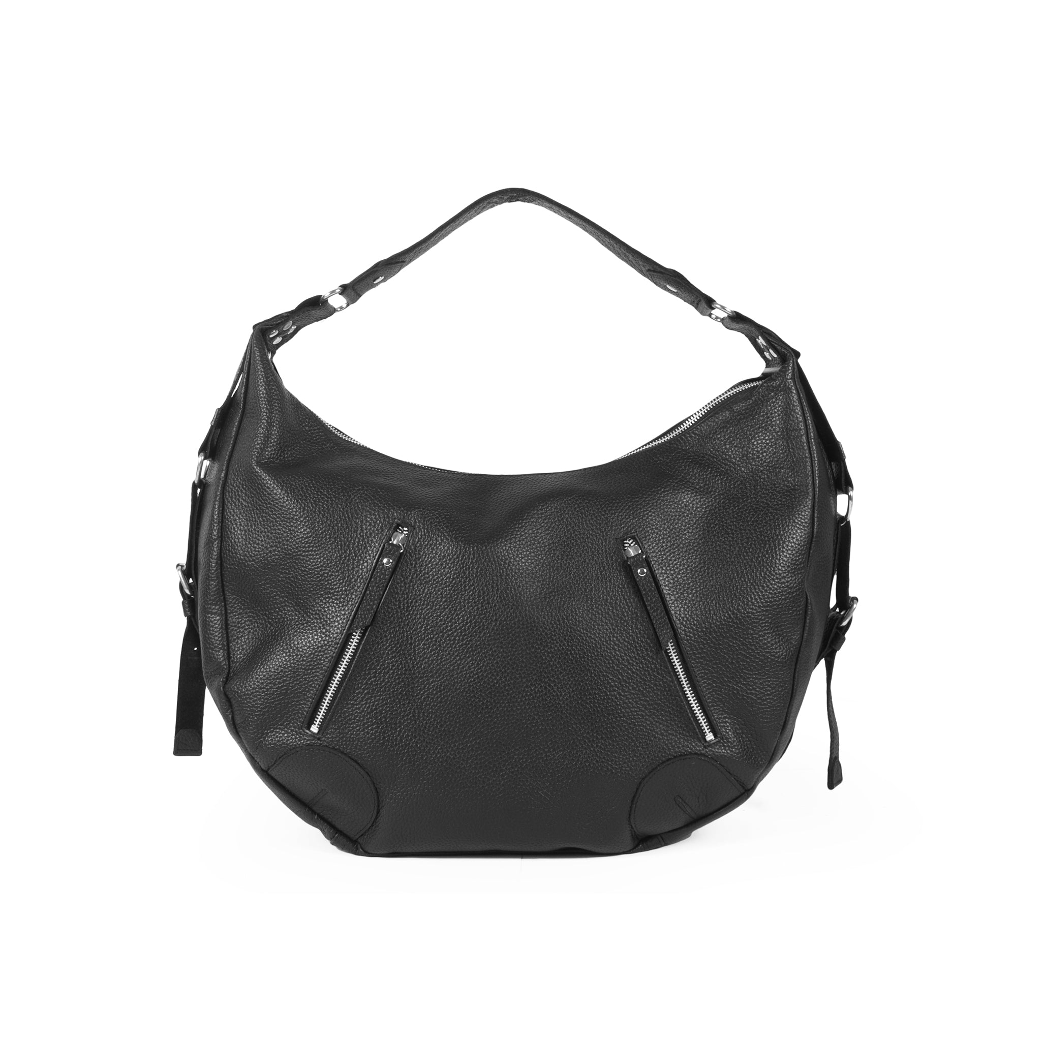 Cowhide Black Pebbled texture Hobo Shoulder Bag