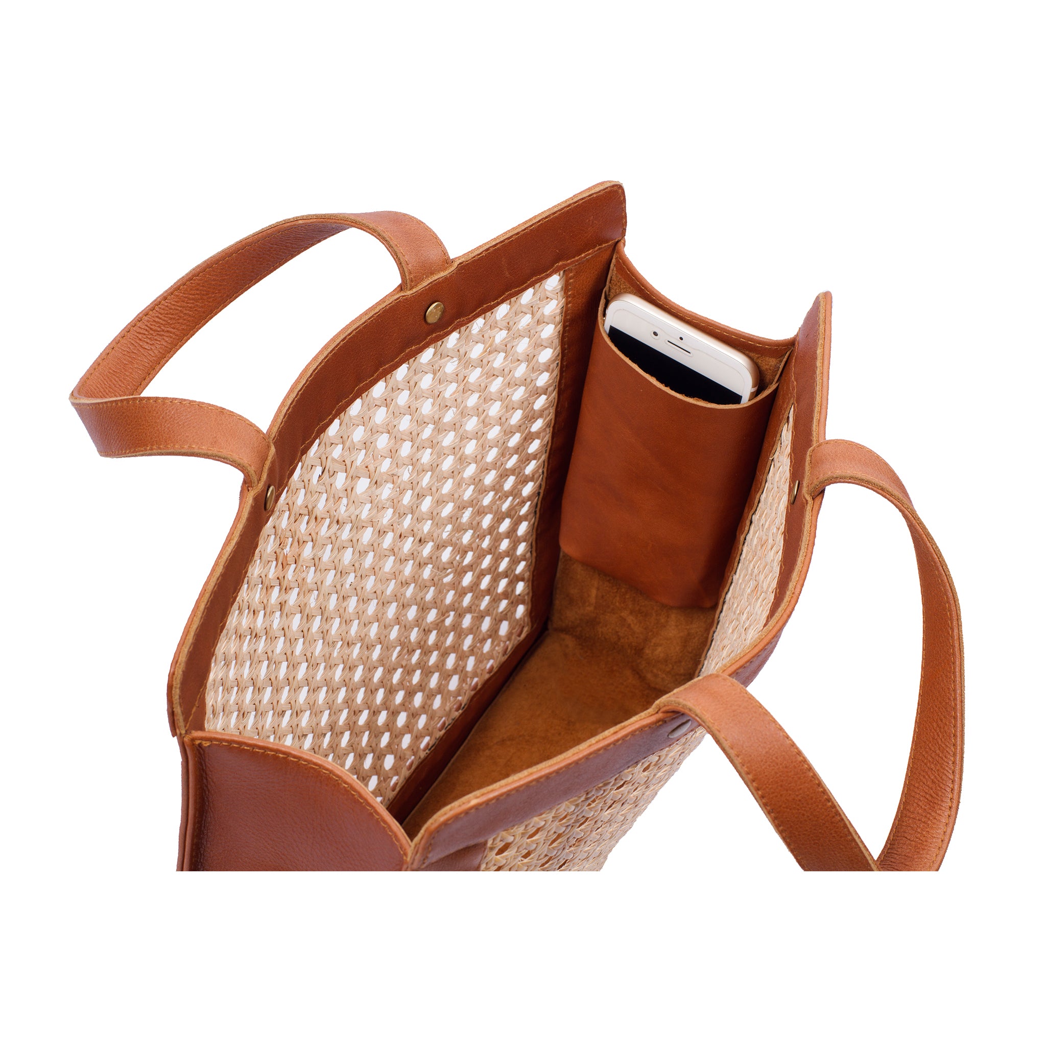 Interior view Rattan and Leather shoulder bag