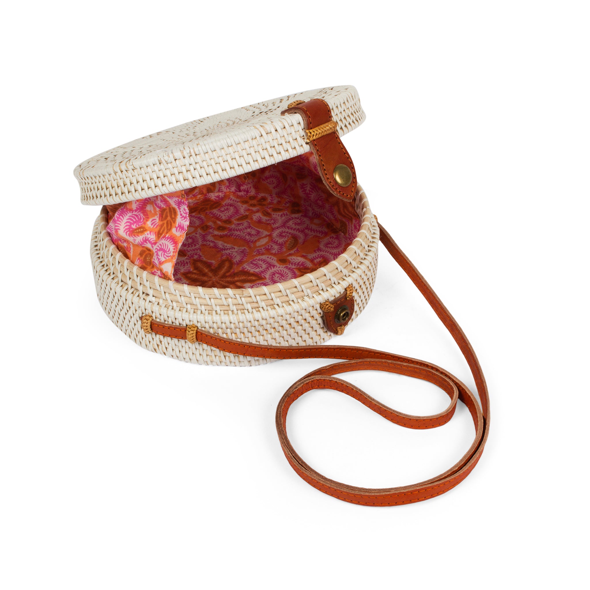 Inside view Round Rattan Bali Crossbody Handbag