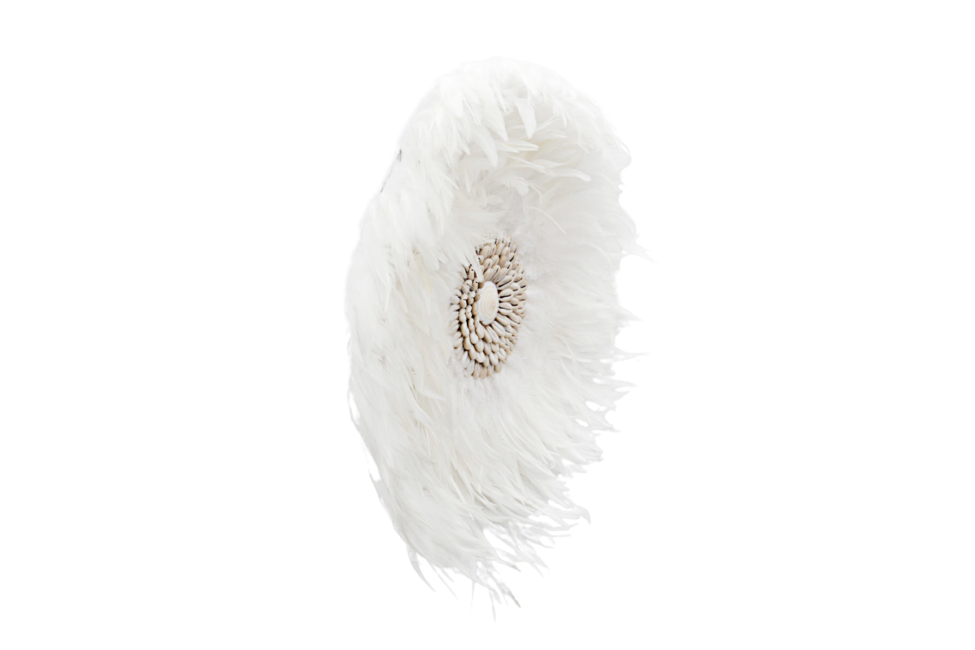 White Juju Hat with cowrie shell hanging wall decor