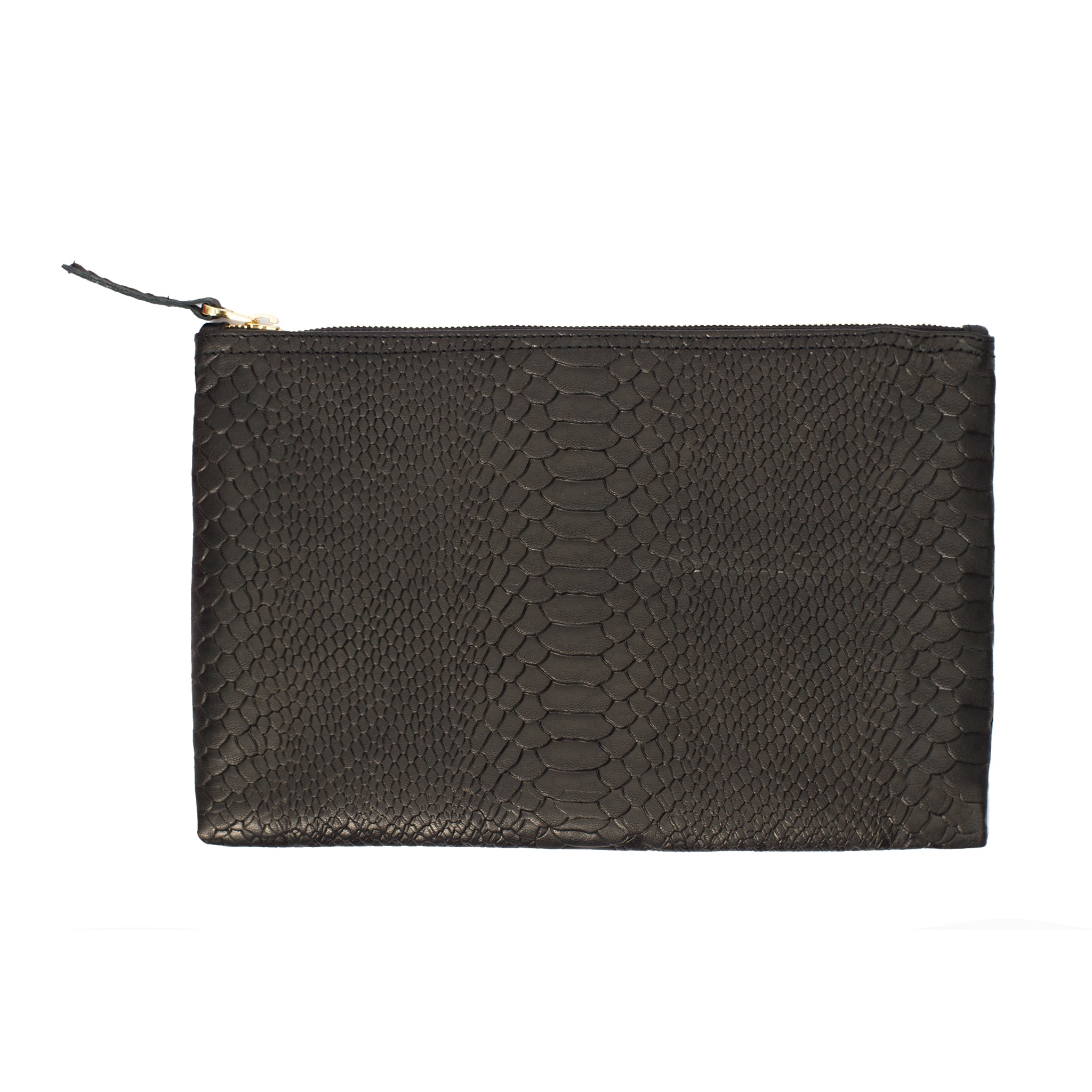 Black Flat Wallet Clutch Genuine Python Embossed Leather 