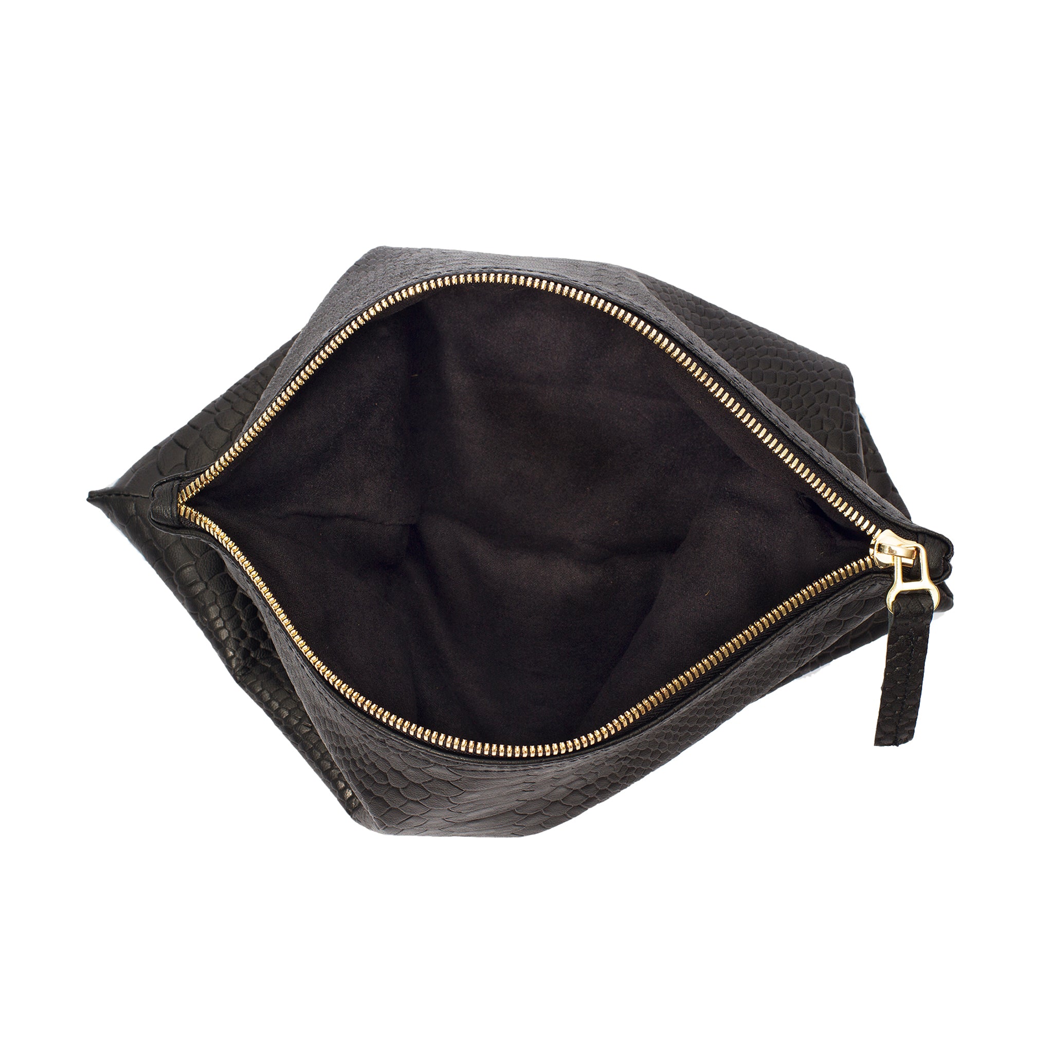 Inside view Black Flat Wallet Clutch Genuine Leather Python Embossed Texture