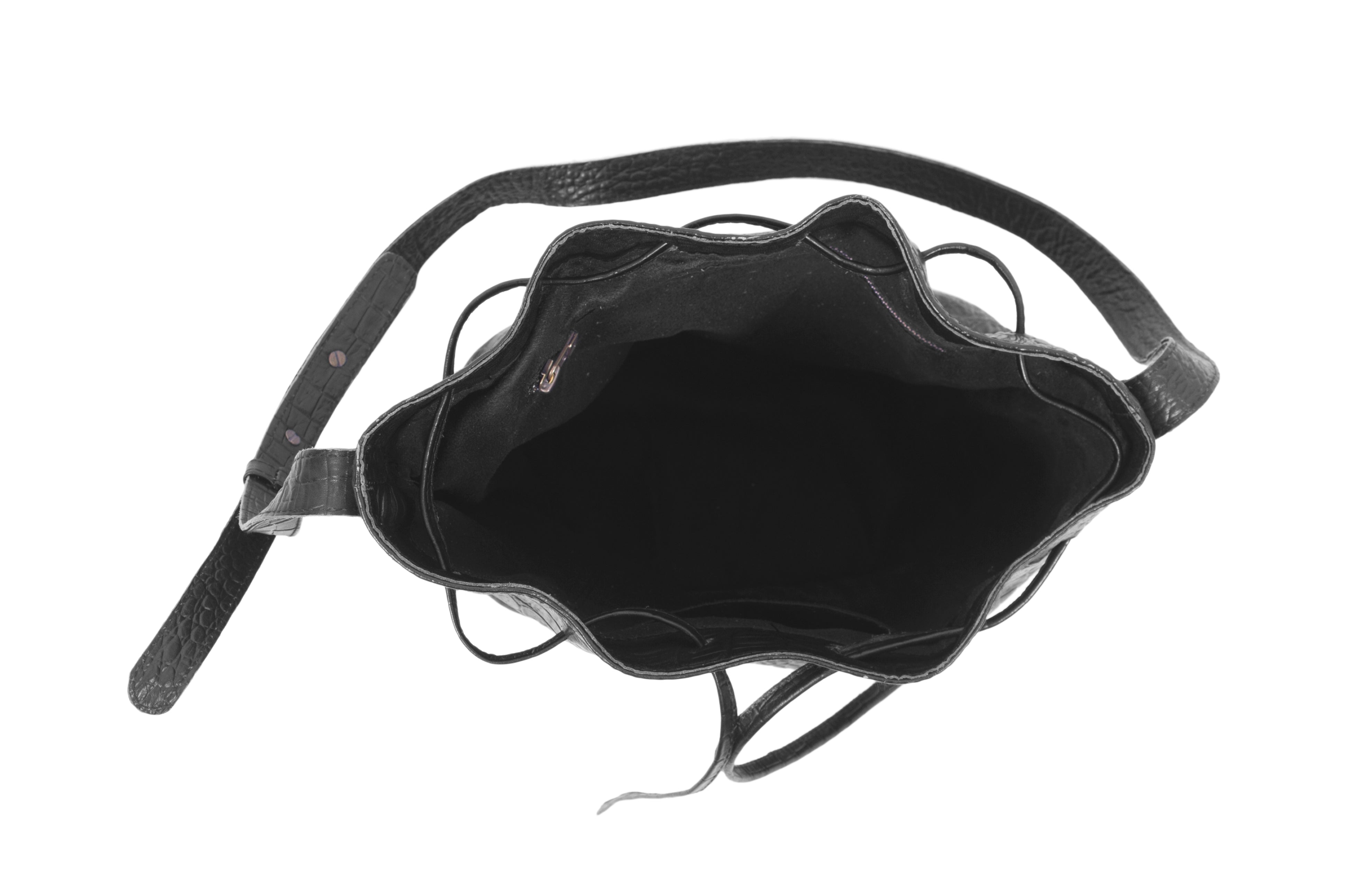 Inside view genuine leather bucket handbag