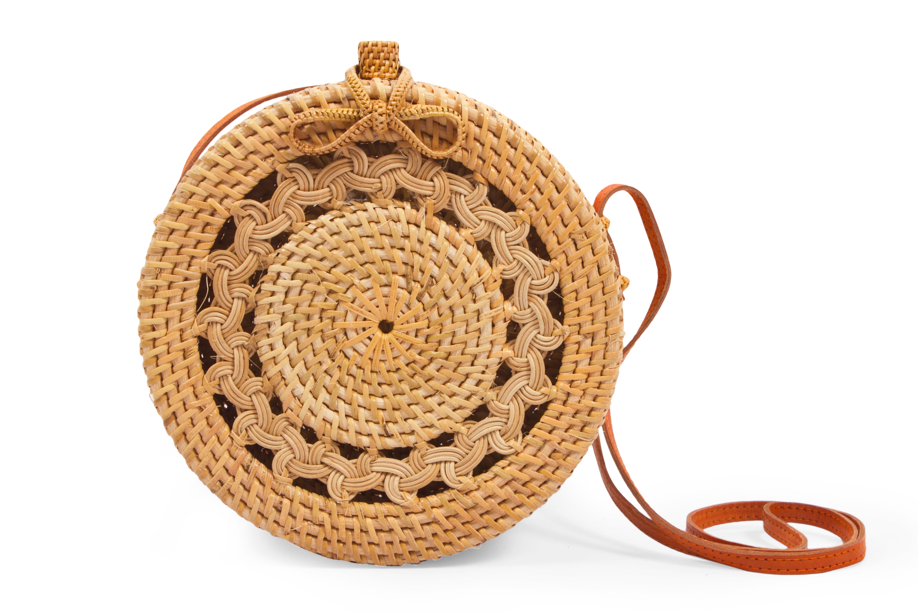 Round Rattan Bali Basket Crossbody Bag