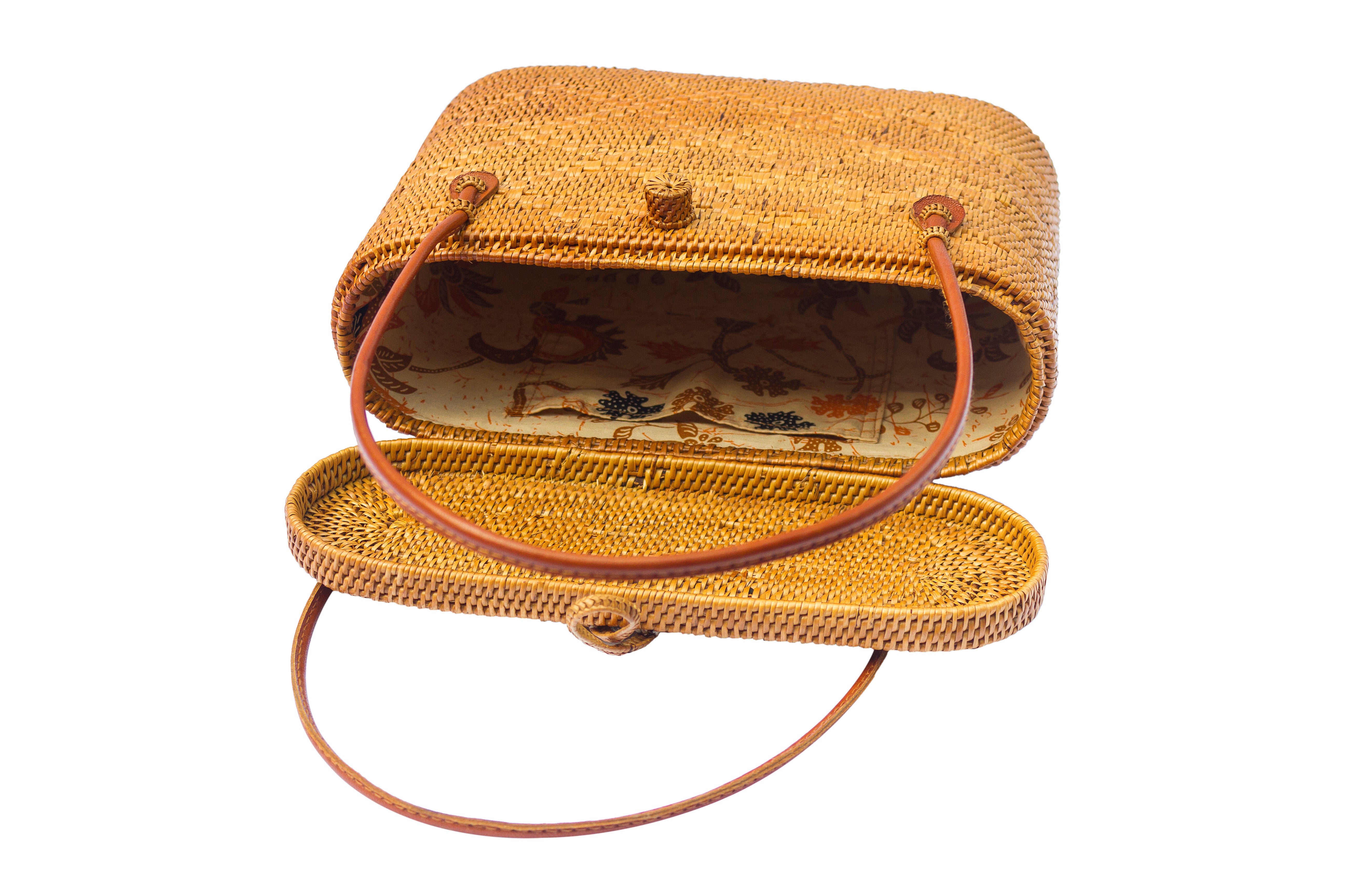 Inside view Rattan Bali tote handle basket handbag